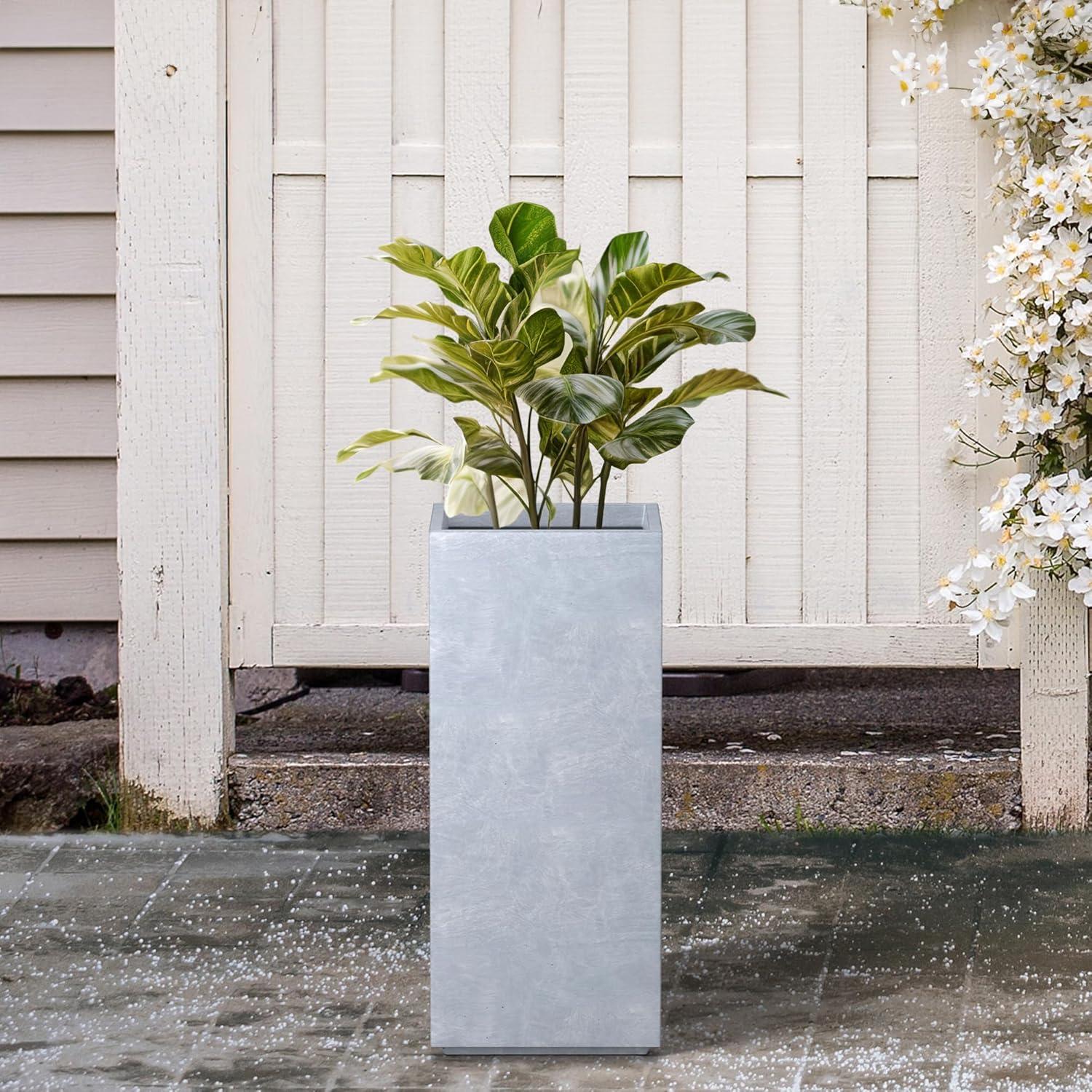 Rosemead Home & Garden, Inc. 9" Wide Rectangular Kante Lightweight Modern Tall Outdoor Decorative Planter Slate Gray