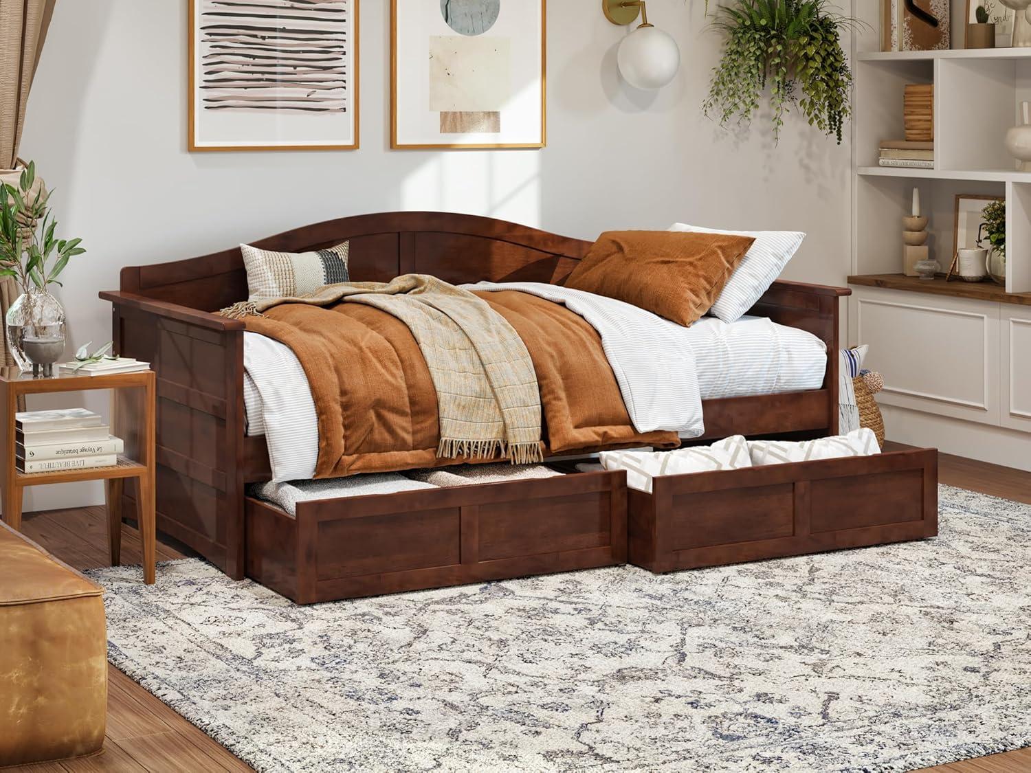 AFI Acadia Mid-Century Solid Wood Twin Daybed with Set of 2 Drawers in Walnut