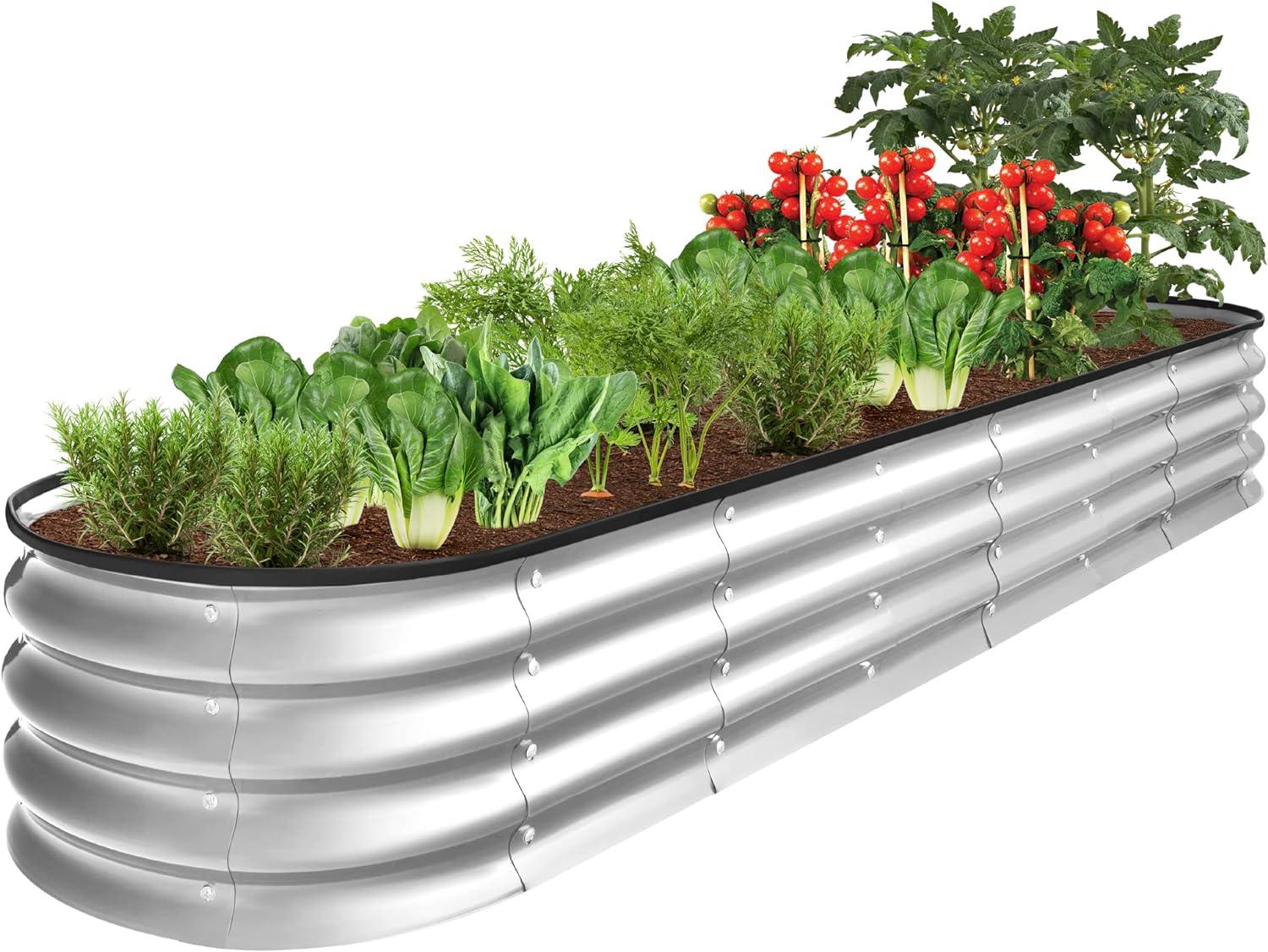 Rorrie 8x2x1ft Outdoor Metal Raised Oval Garden Bed, Planter Box for Vegetables, Flowers