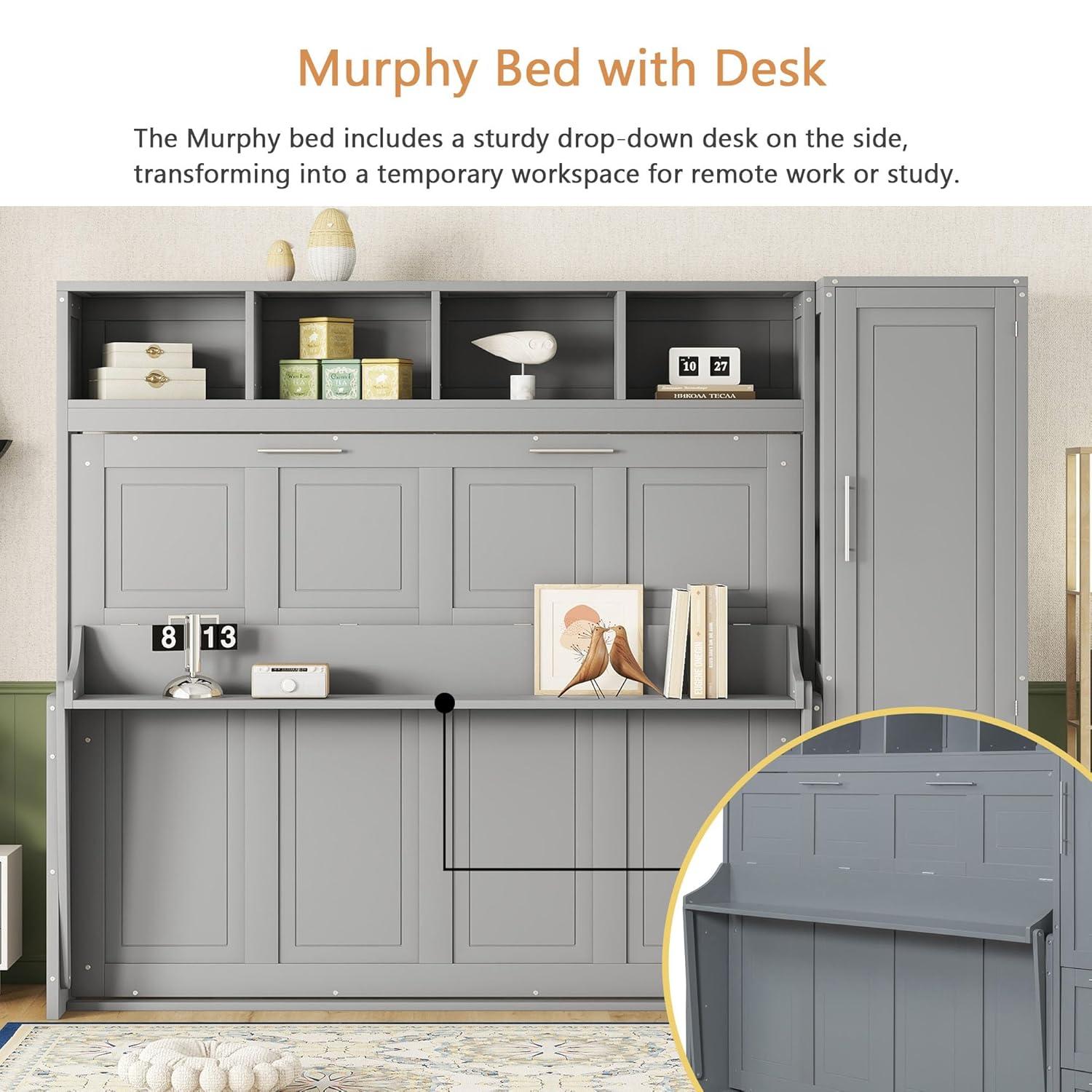 Galibens Murphy Bed Wall Bed With Closet And Drawers