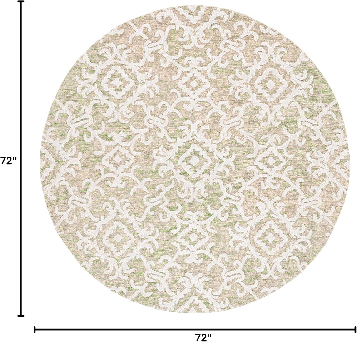 SAFAVIEH Blossom Cletus Geometric Wool Area Rug, Light Green/Ivory, 6' x 6' Round