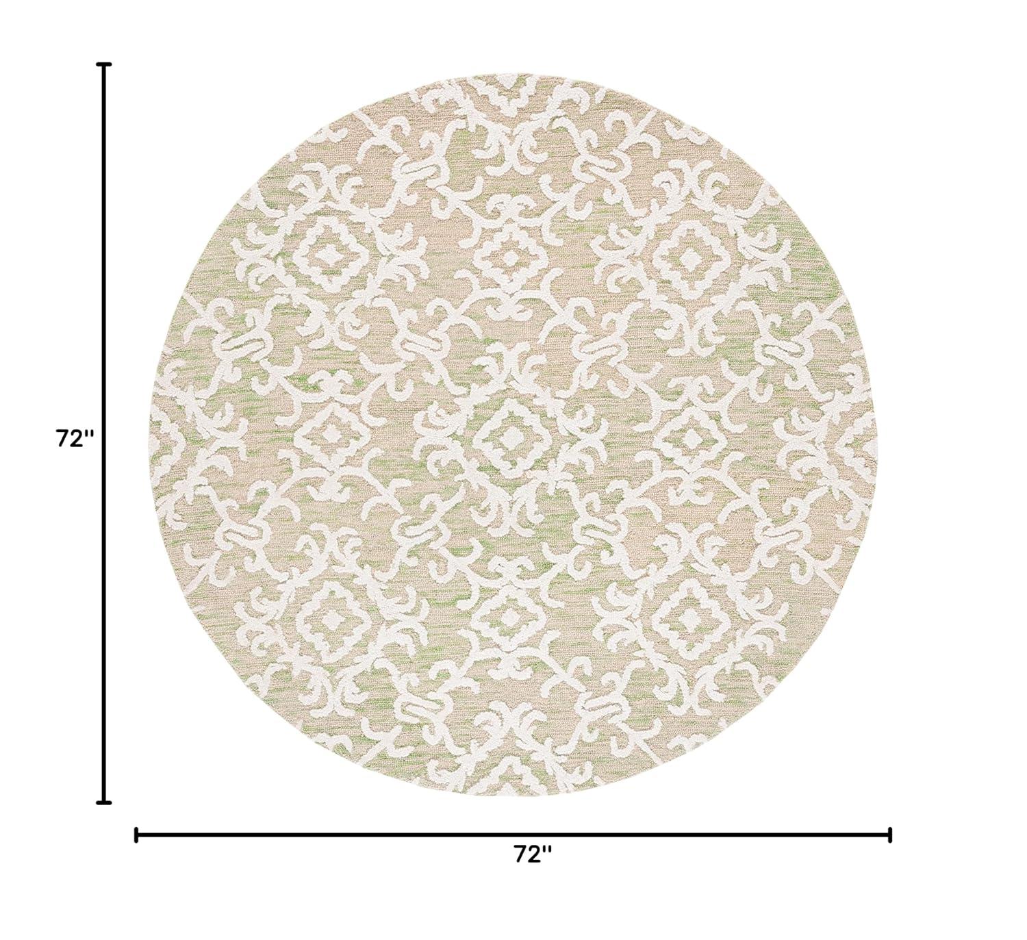 SAFAVIEH Blossom Cletus Geometric Wool Area Rug, Light Green/Ivory, 6' x 6' Round