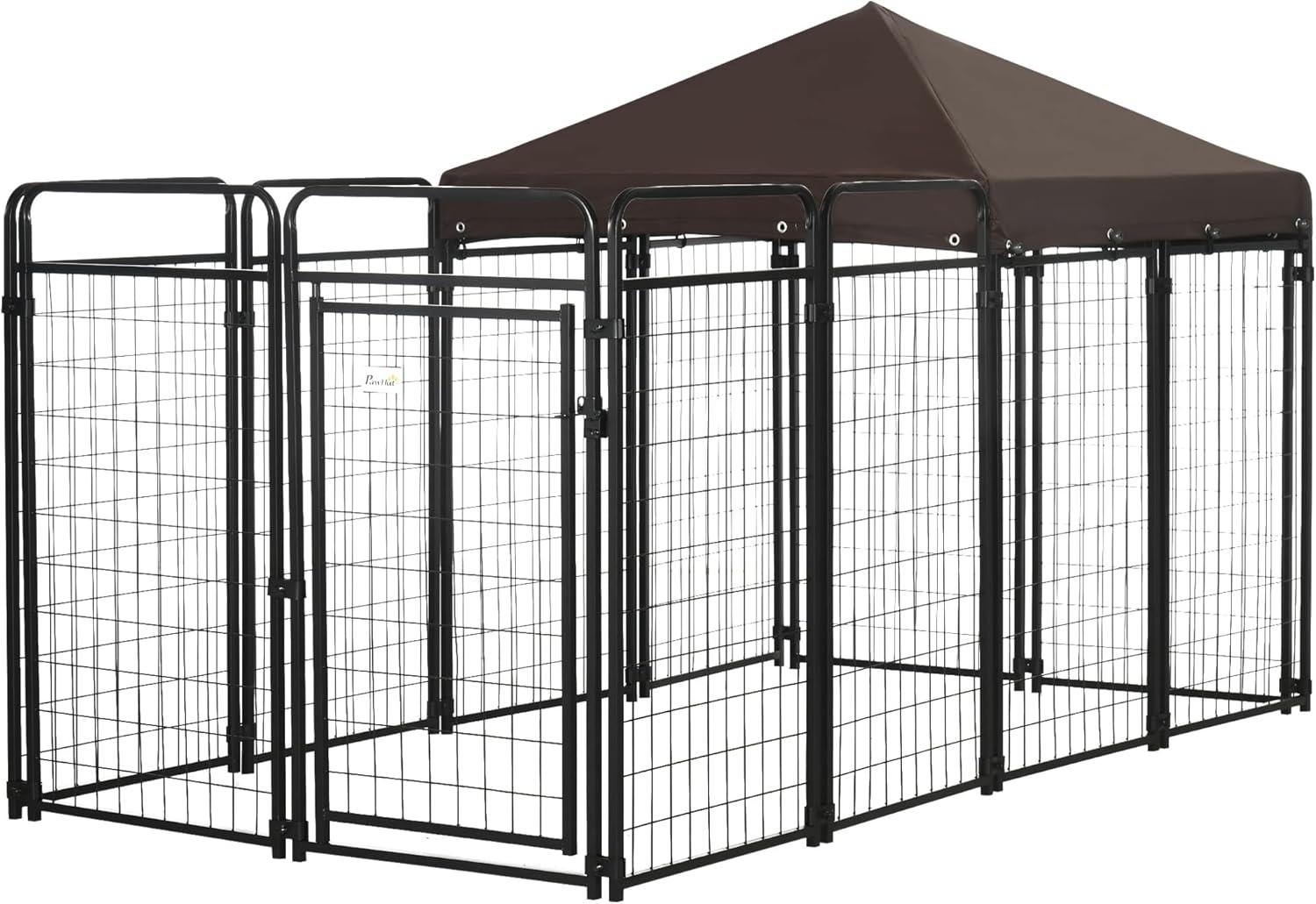 Large Black Outdoor Dog Kennel with Waterproof Canopy