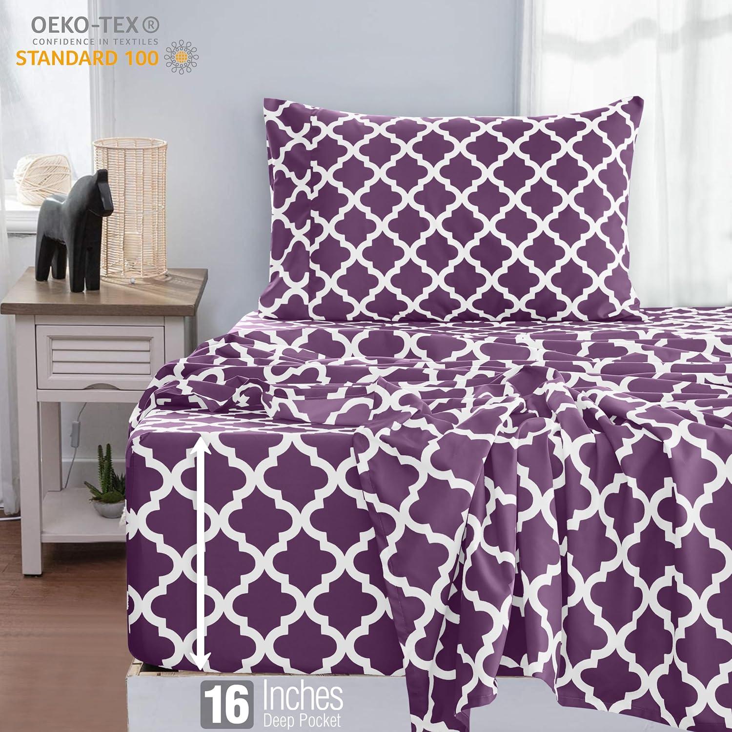 Lux Decor Collection Lux Decor Collection 4 Pc Soft Microfiber Bed Sheets Set Geometric Quatrefoil Bedding