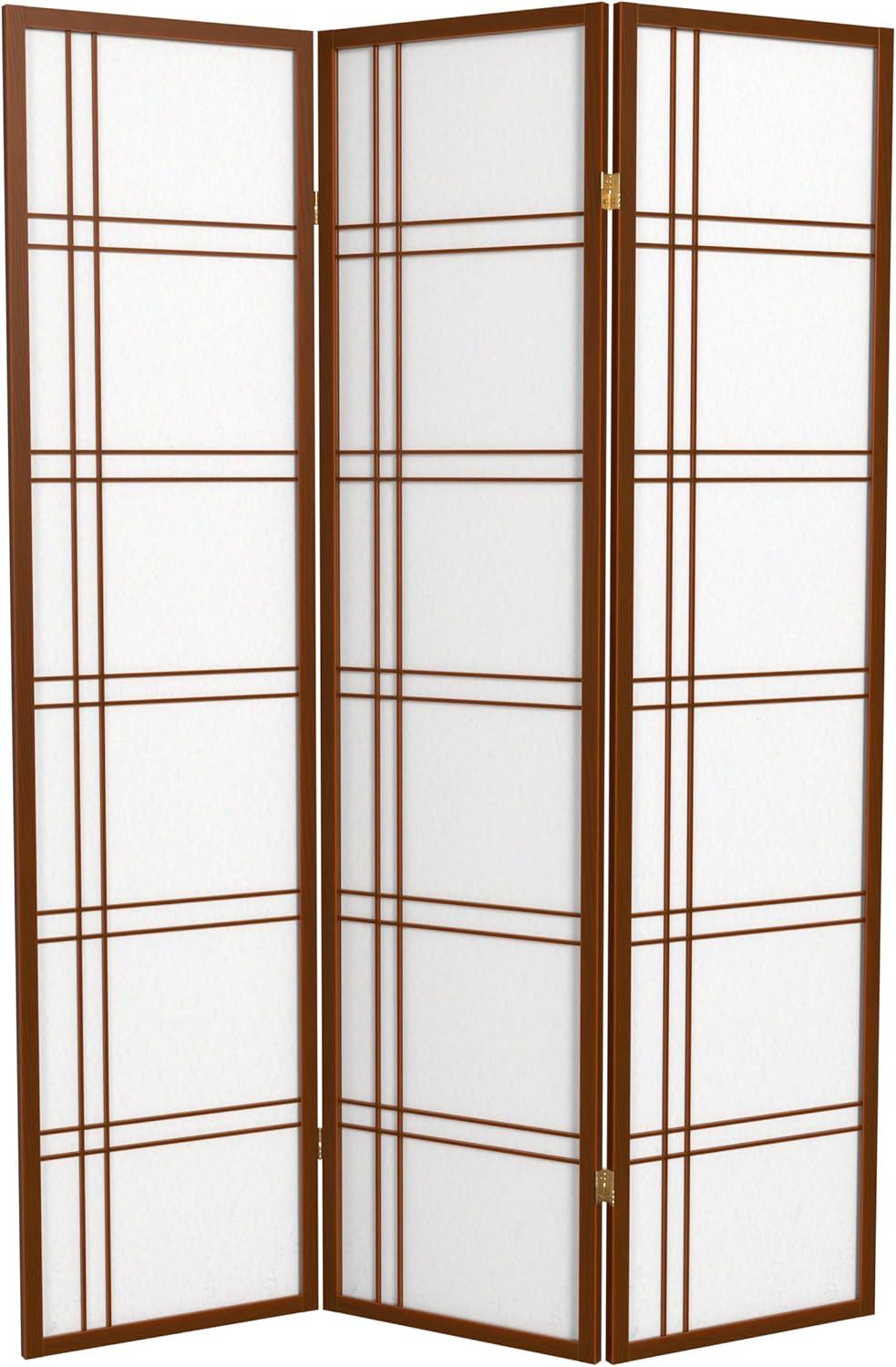 Oriental Furniture 6 ft. Tall Double Cross Shoji Screen - Walnut - 3 Panel