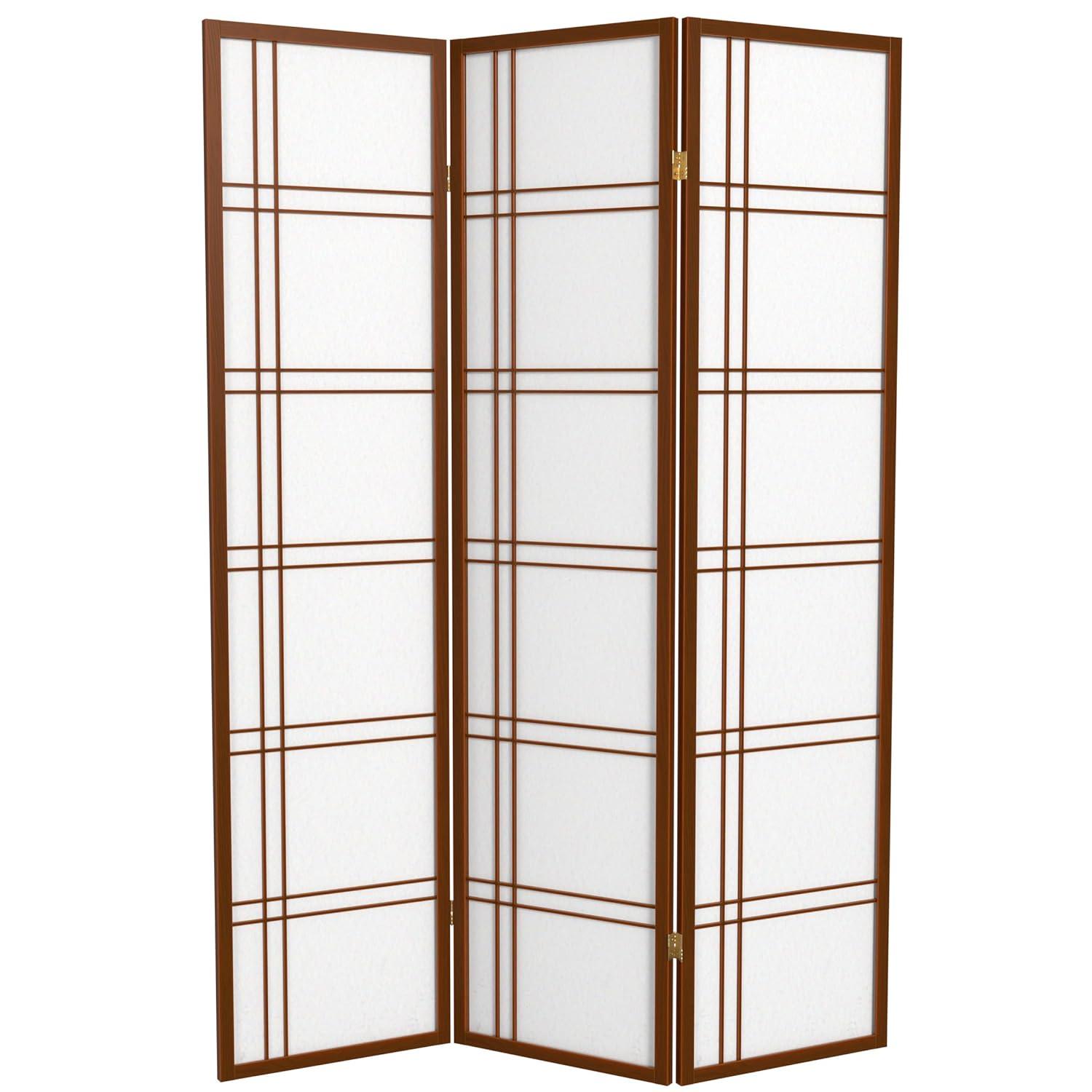 Oriental Furniture 6 ft. Tall Double Cross Shoji Screen - Walnut - 3 Panel