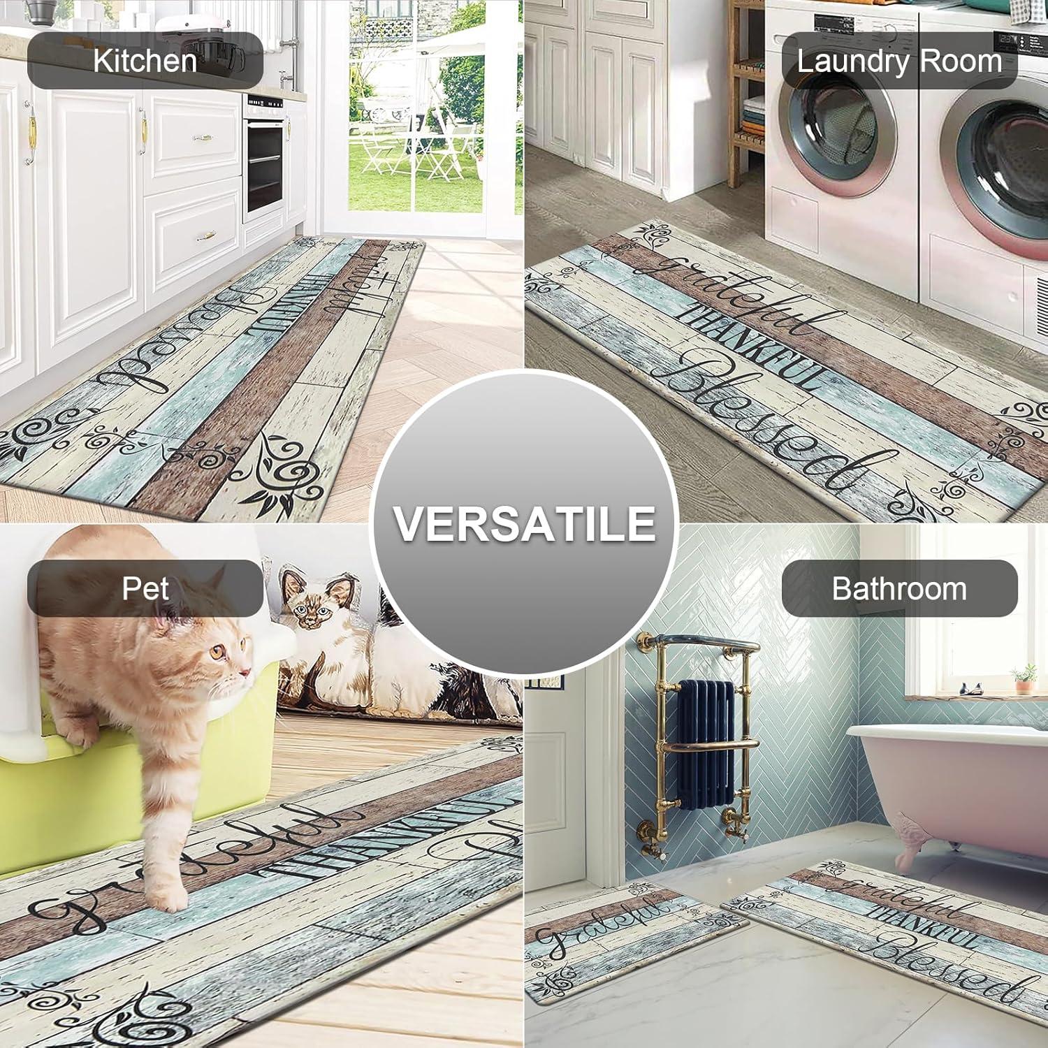 Rosalind Wheeler The Anti Fatigue Kitchen Mat Set of 2 Non Slip Cushioned Kitchen Mats for Floor Waterproof Farmhouse Kitchen Rugs and Mats Set Comfort Standing Desk Mat Carpet