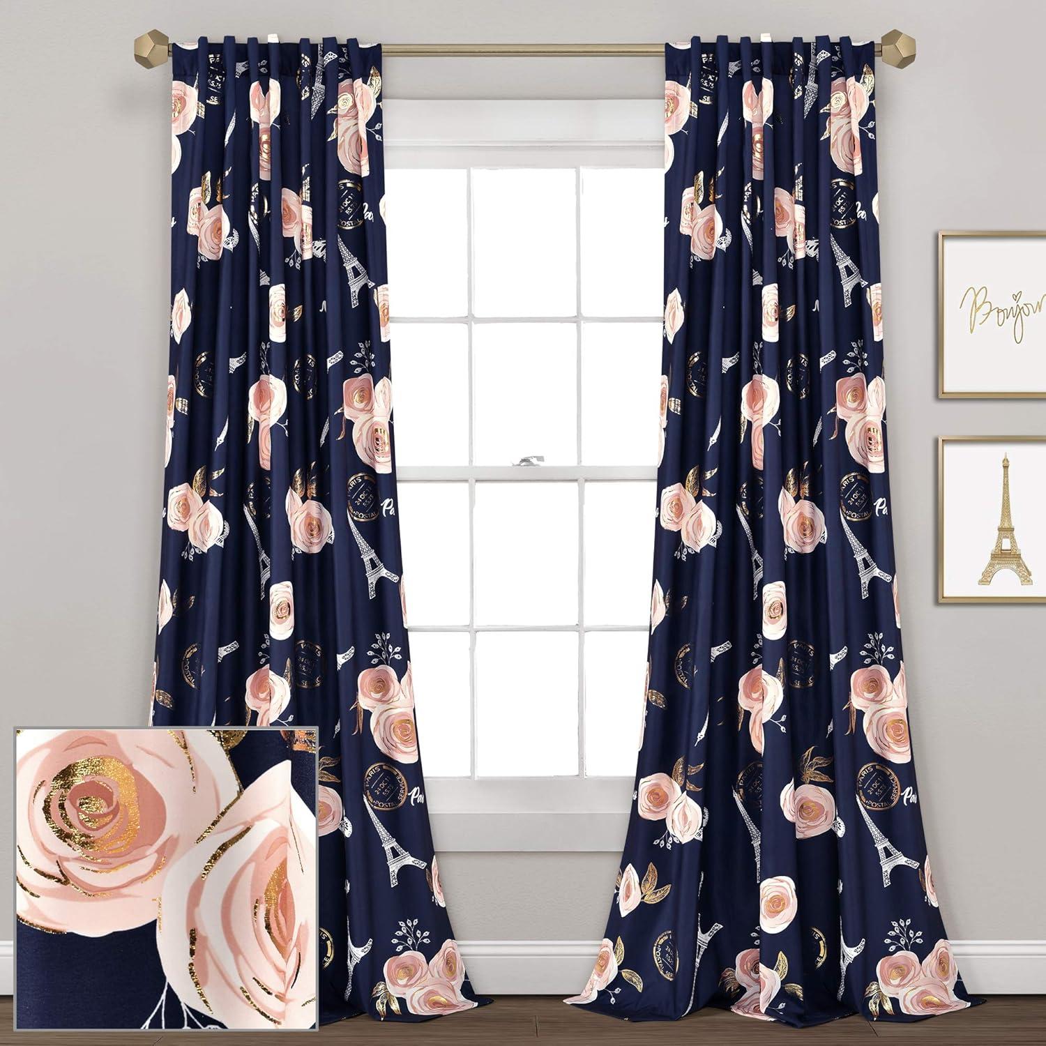 Lush Decor Vintage Paris Rose Butterfly Script Floral Semi-Sheer Curtain (Set of 2)