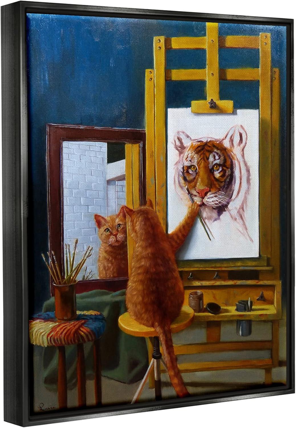 Stupell Industries Cat Confidence Self Portrait as a Tiger Funny Painting