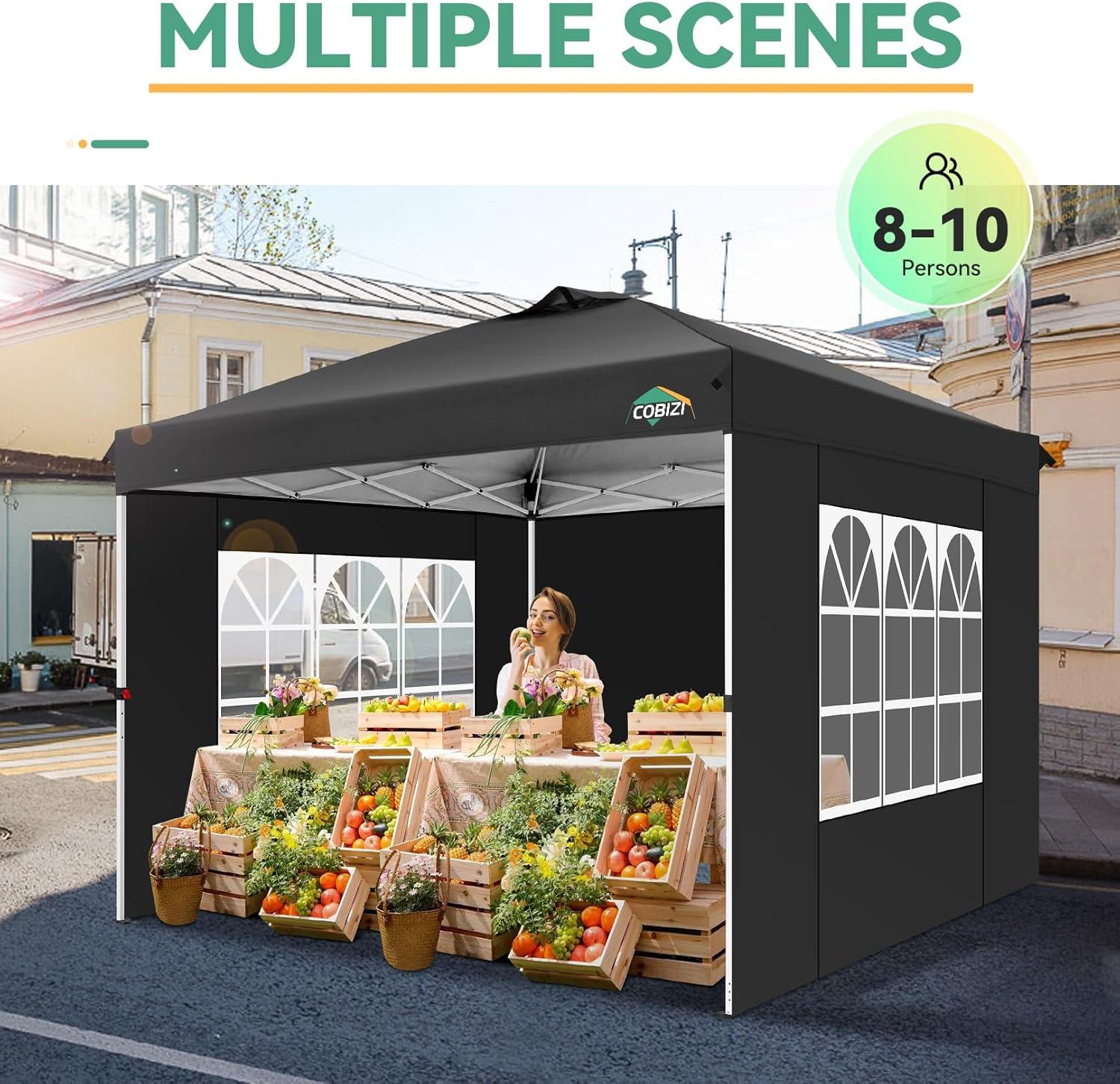 COBIZI 10X10 Ez Pop Up Canopy Tent Outdoor Event Shelter Party Tent One Person Quick Setup Portable Folding Waterproof Canopy Pop Up Tent for Party Camping Patio Beach,Black
