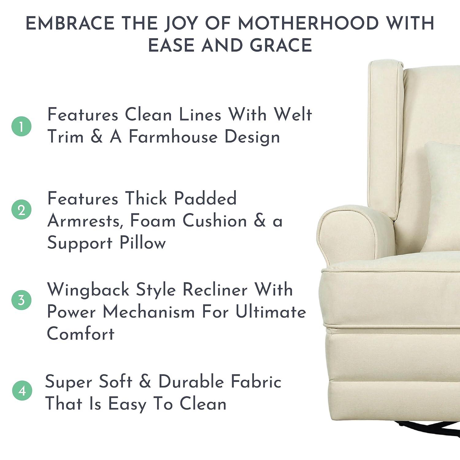 Evolur Melbourne Wing Back Swivel Glider I Nursery Glider I Durable Soft Fabric I Bonus Pillow In Iron