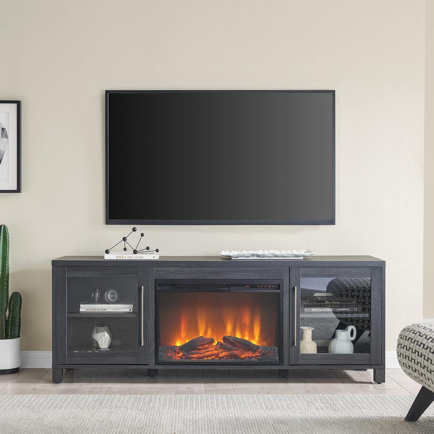 Evelyn&Zoe Quincy Rectangular TV Stand with 26" Log Fireplace for TV's up to 75", White