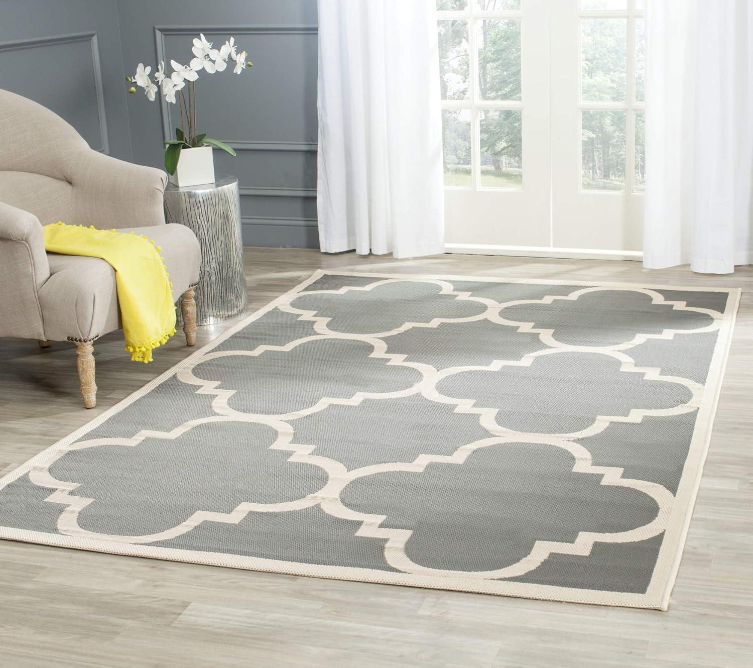 Reversible Easy-Care Black Synthetic 5' x 7' Outdoor Rug