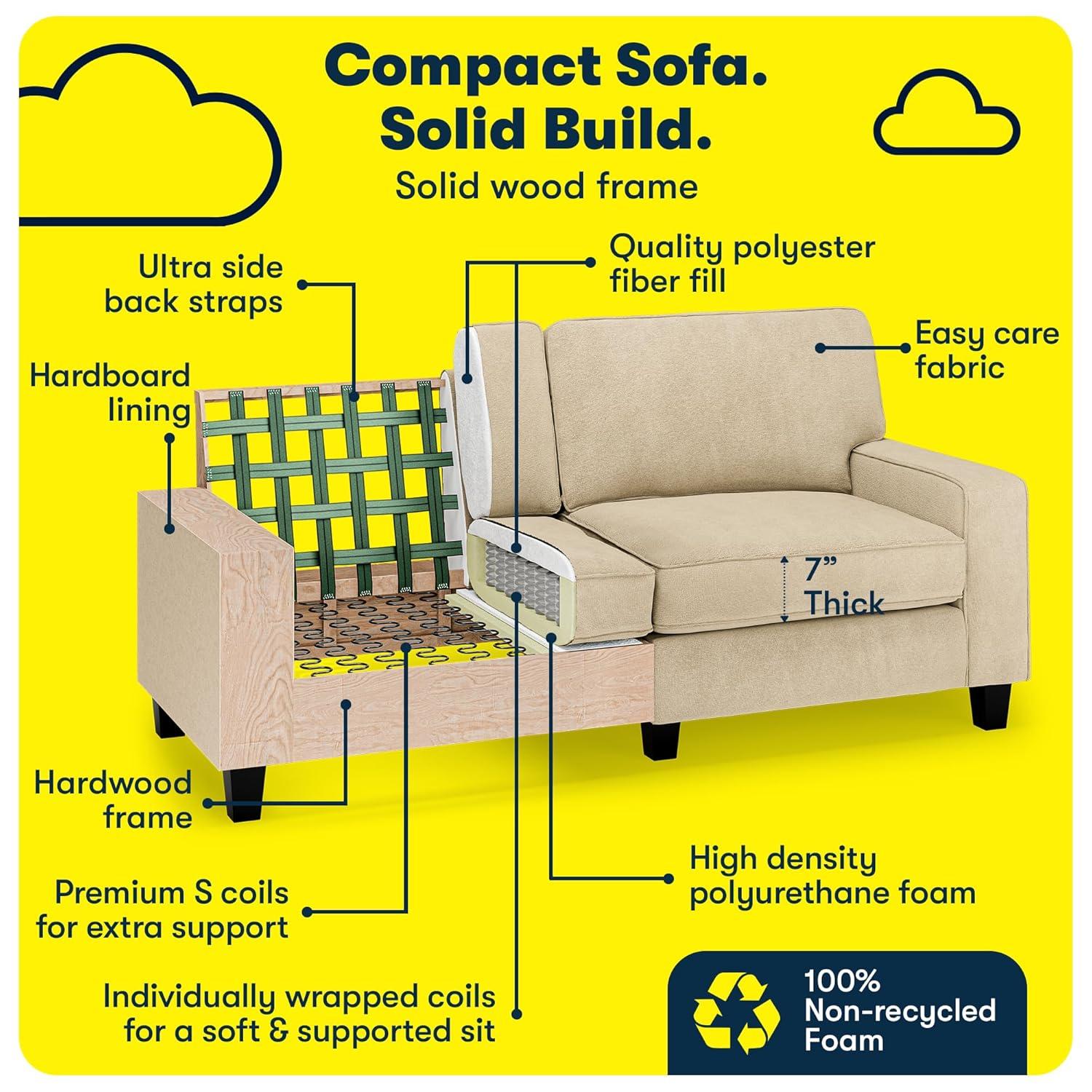 Serta Palisades 73" Track Arm Sofa, Easy Care Fabric, Soft Pillow Back, Pocket Coil Seat Cushions