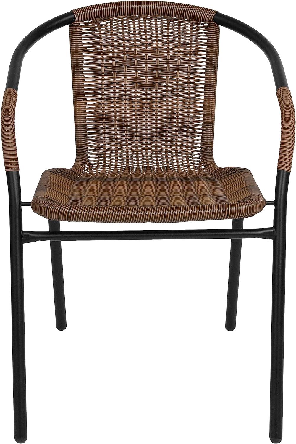 Flash Furniture Lila 2 Pack Medium Brown Rattan Indoor-Outdoor Restaurant Stack Chair