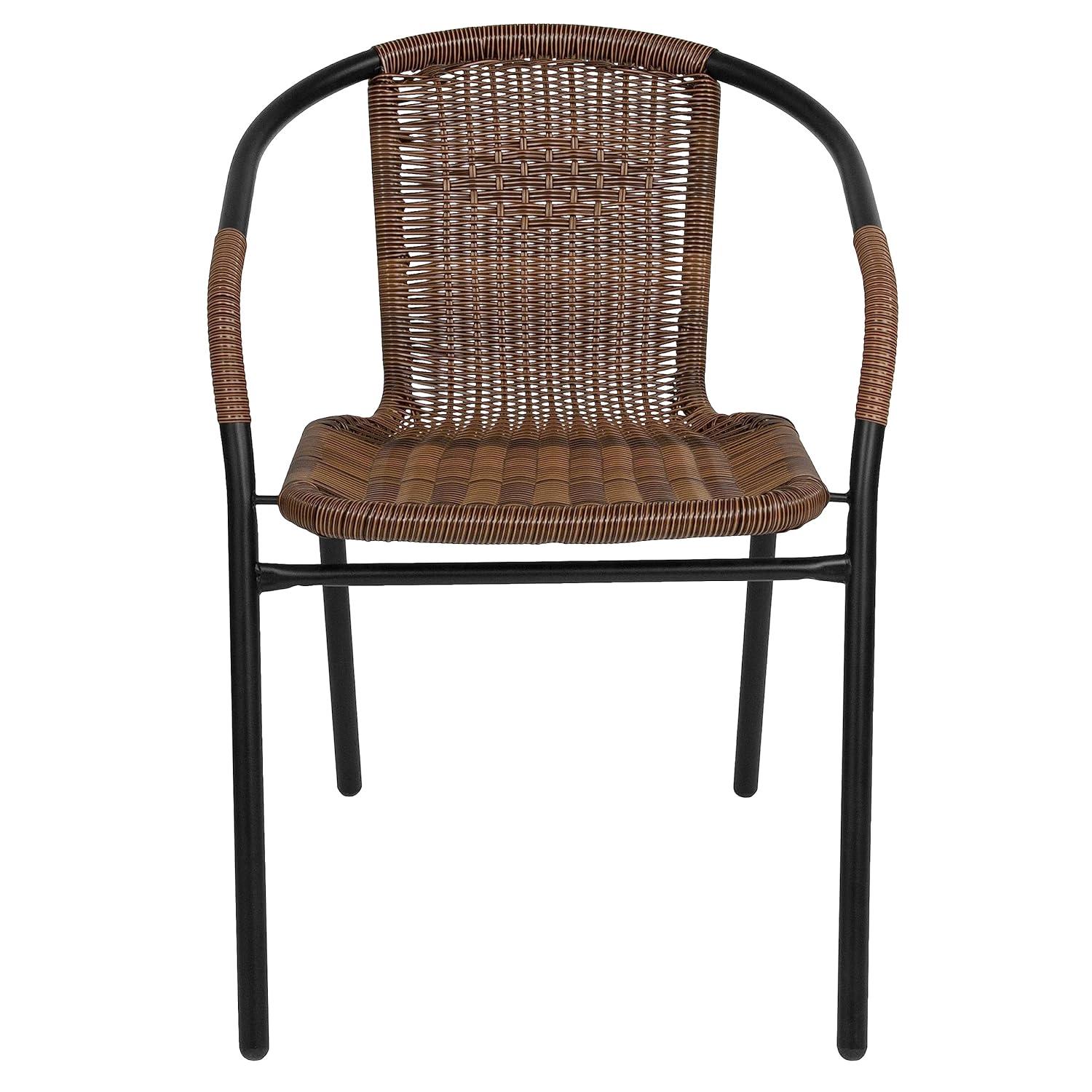 Flash Furniture Lila 2 Pack Medium Brown Rattan Indoor-Outdoor Restaurant Stack Chair