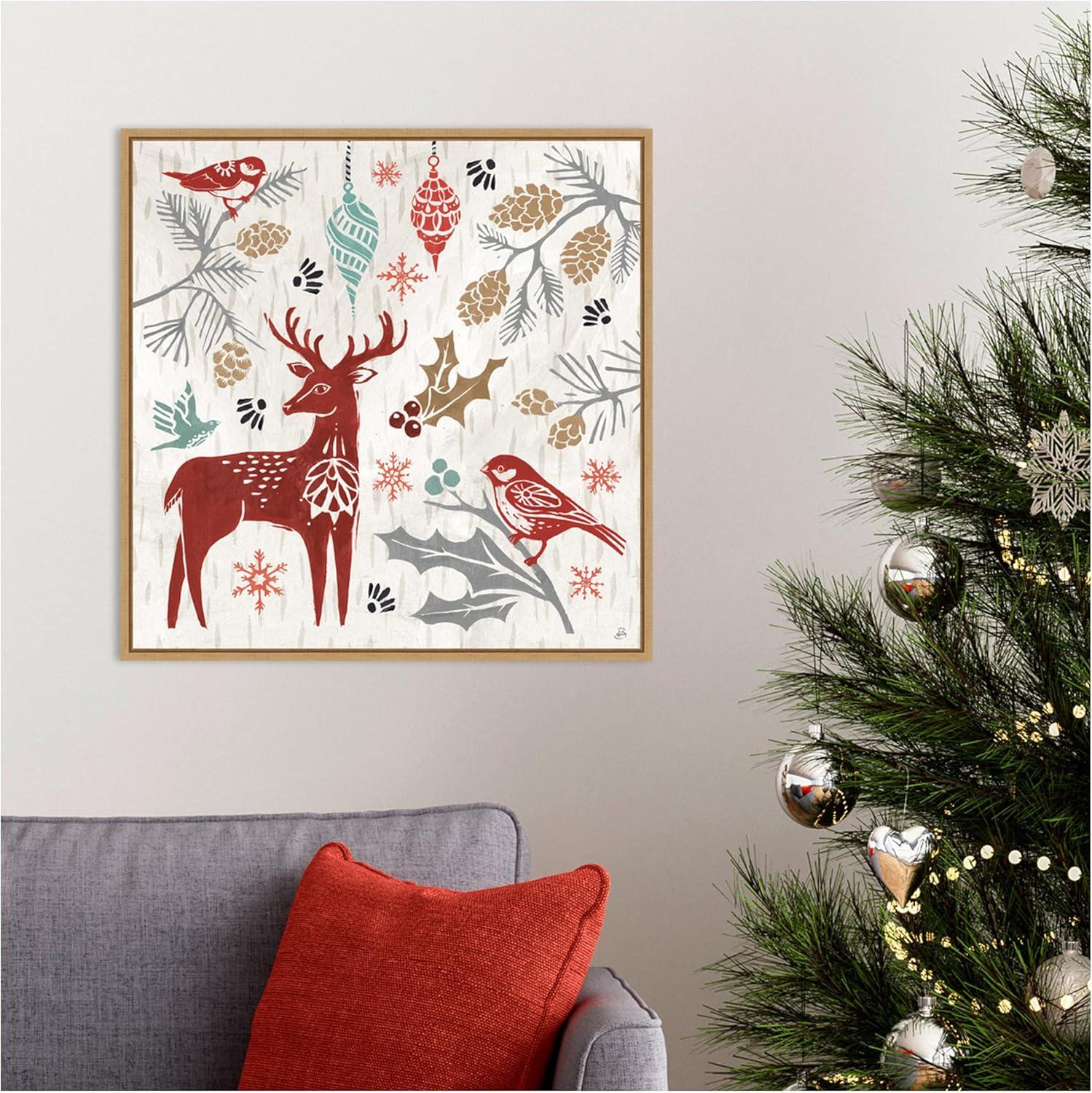 Amanti Art Woodcut Christmas III by Daphne Brissonnet Canvas Wall Art Print Framed 22 x 22-in.