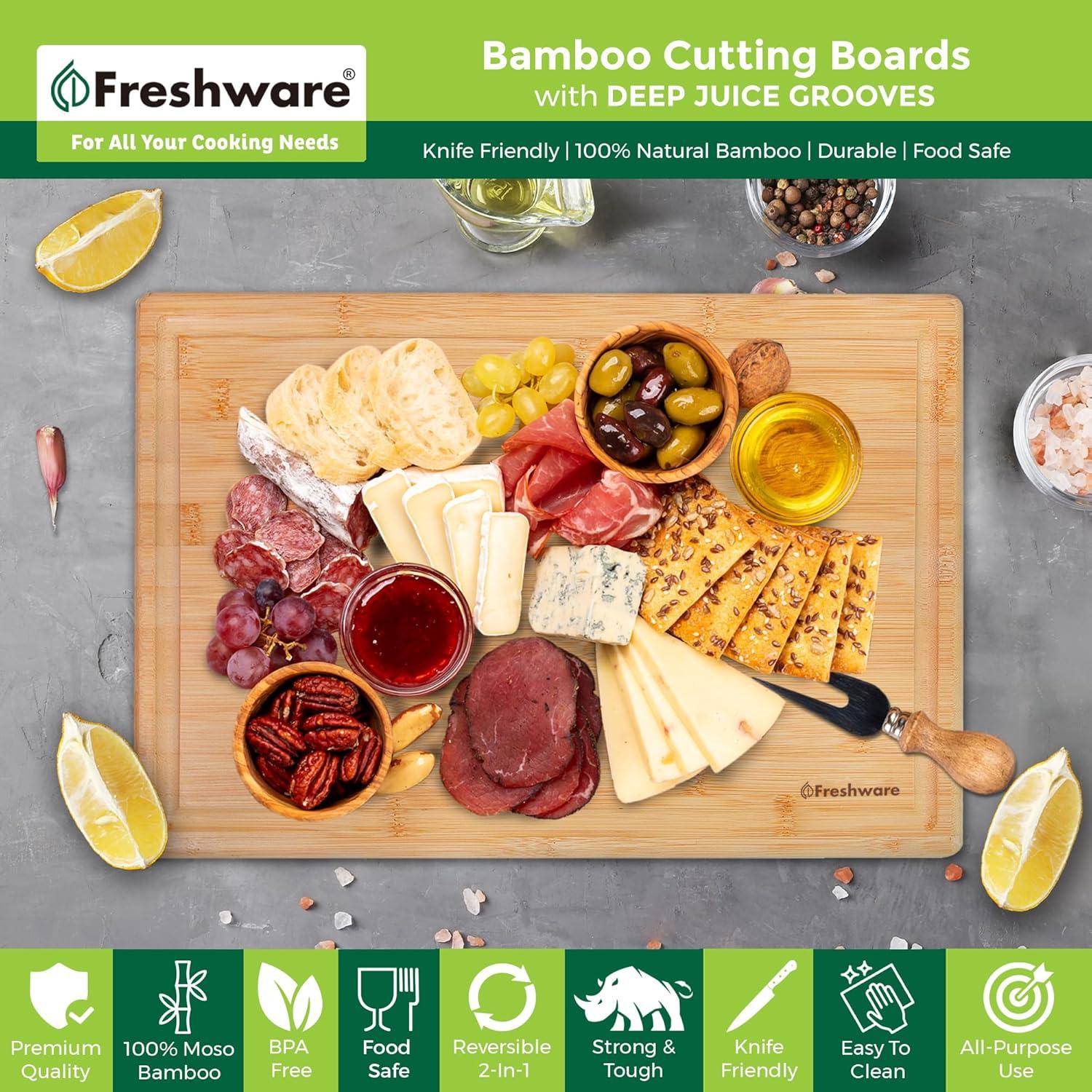 Extra Large Natural Bamboo Rectangular Cutting Board with Juice Groove