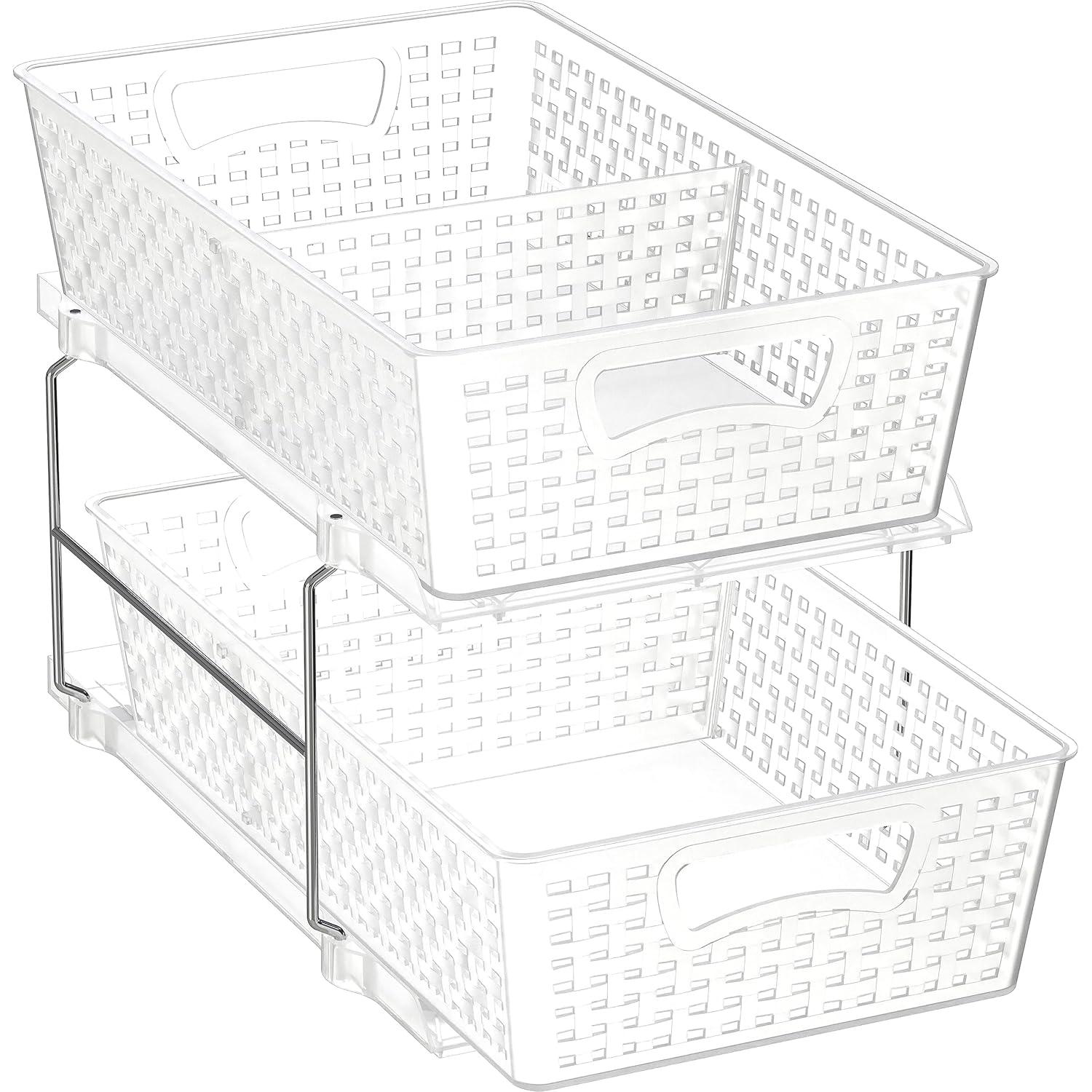 Simple Houseware 2 Tier Bathroom Organizer Tray Pull-Out Sliding Drawer/Under-Sink Storage, Clear