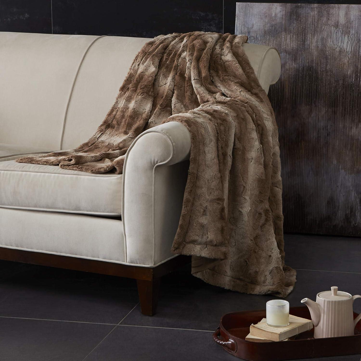 80"x96" Marselle Faux Fur Oversized Bed Throw Blanket Tan
