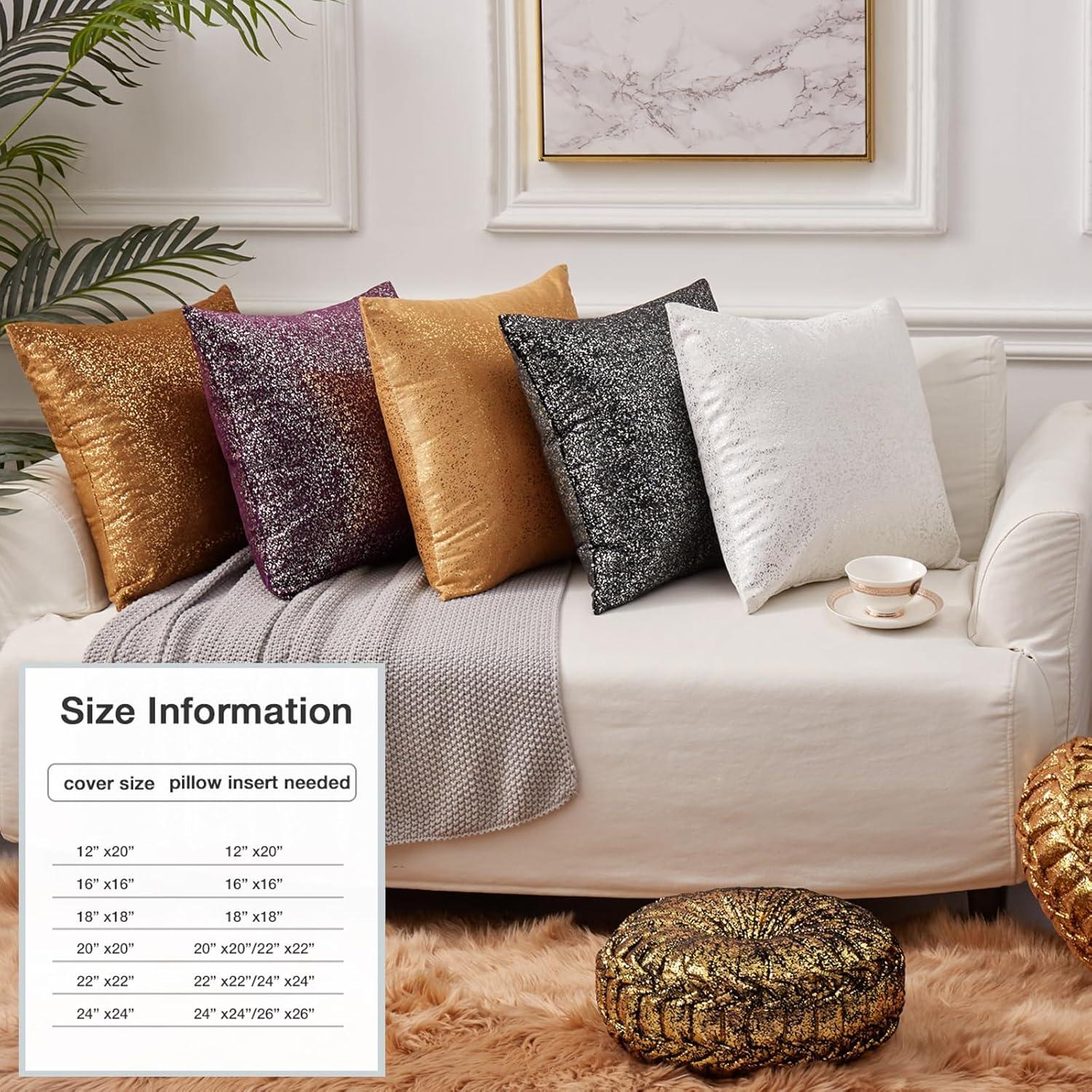Silver Velvet Bliss Pillow Covers - Set of 2 White 18x18 Decorative Square Throw Pillows for Home Decor. Ideal for Bedroom, Living Room, Couch, Bed, and Sofa. Luxurious White and Silver Design.