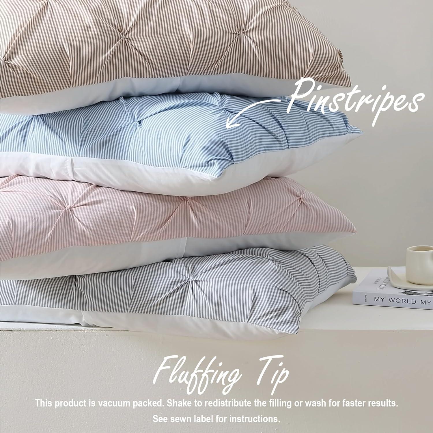 Swift Home | Striped Pintuck 2-Piece Comforter Set Rose Twin/Twin XL