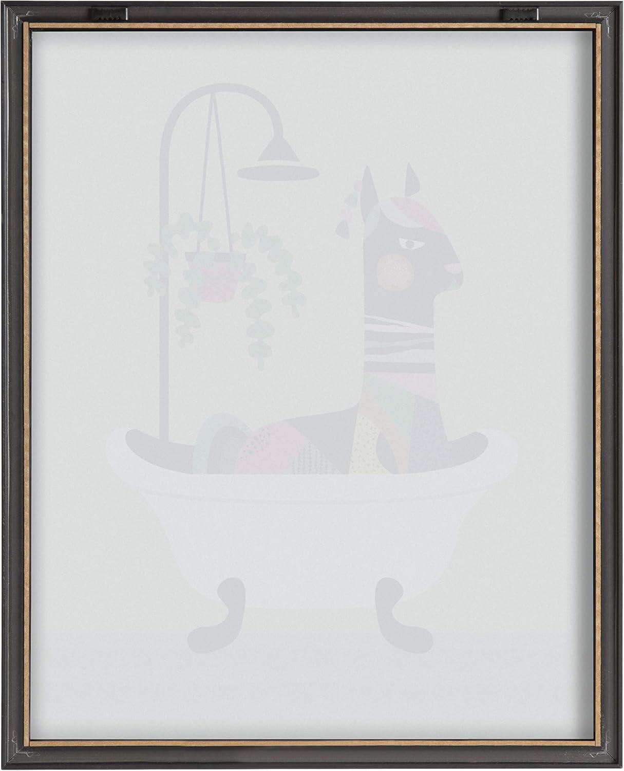 16" x 20" Blake Mid Century Llama in The Tub Framed Printed Glass by Rachel Lee of My Dream Wall Gray - Kate & Laurel All Things Decor