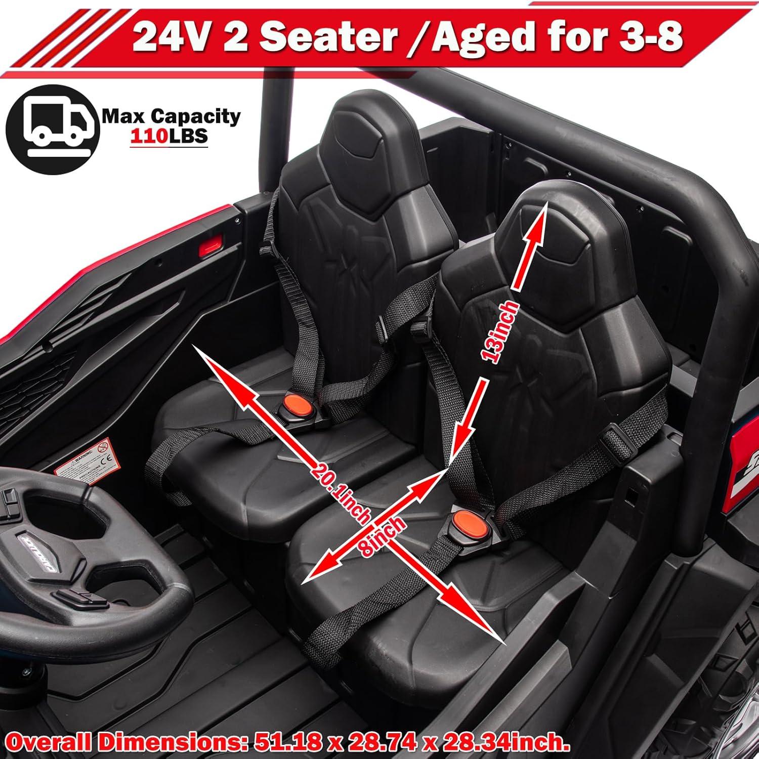 Kimbosmart 24V Ride On Dump Truck, 2 Seater Kids Electric Car, Electric Dump Bed, 20" Wide Seat, Battery Powered Cars