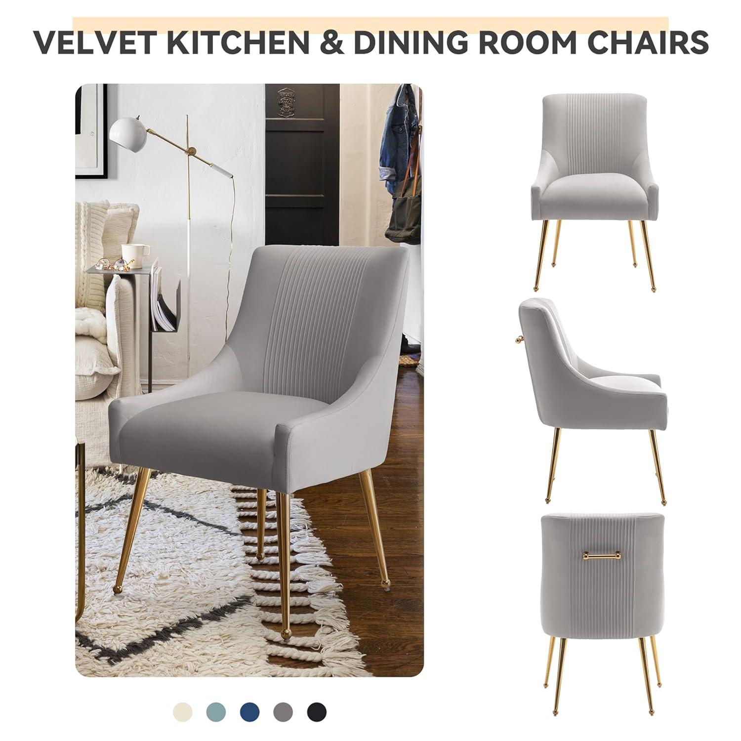 Dining Chairs,Modern Living Room Chairs, Velvet Upholstered Dining Room Chairs with Gold Legs,Tufted Accent Chair Set of 6 for Reception Room Bedroom Study Room(Grey)