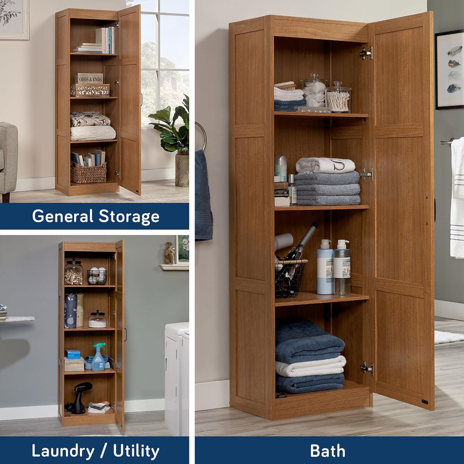 Pantry Storage Cabinet Highland Oak - Sauder: Traditional Style, 3 Adjustable Shelves, Particle Board Construction