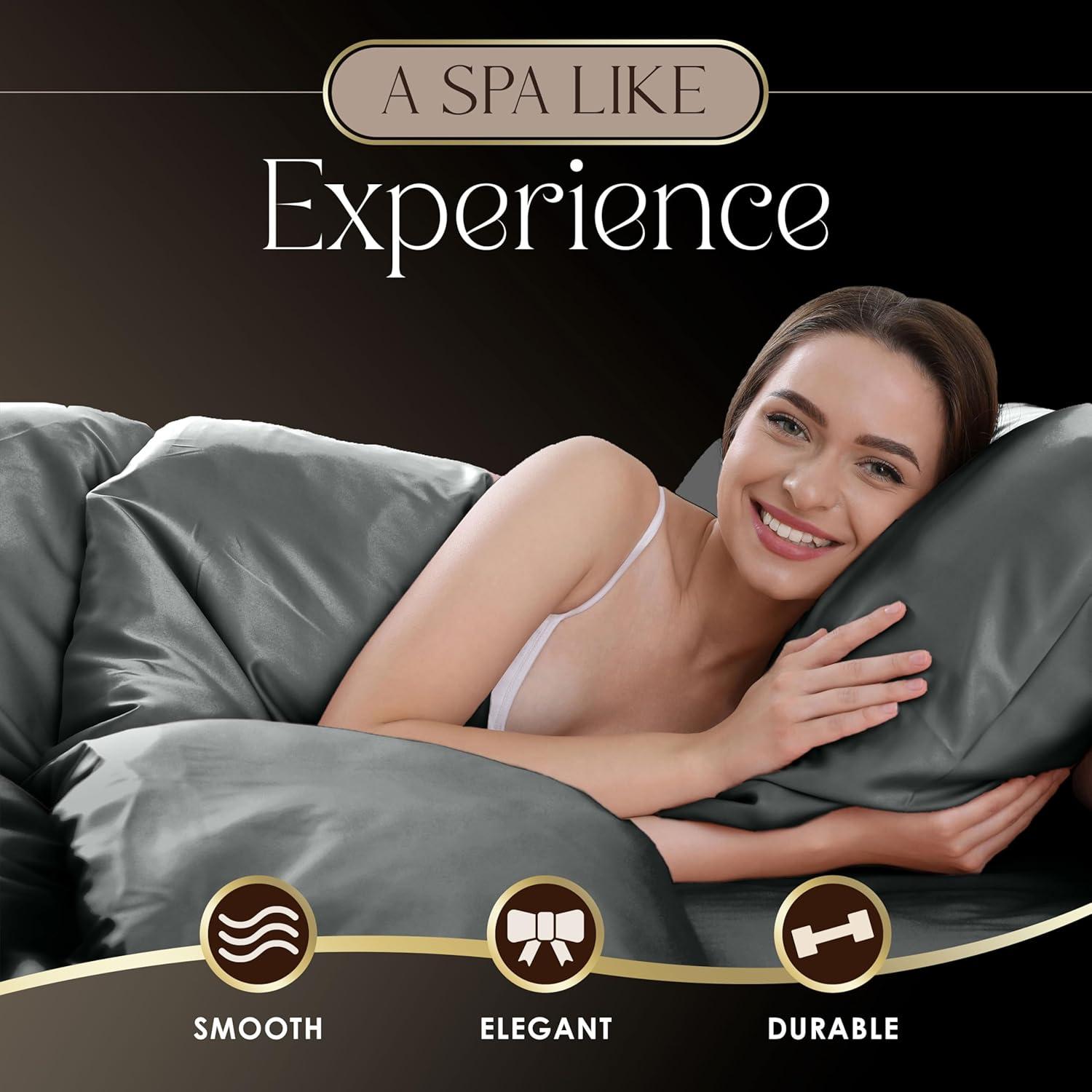 Seduction Martex Elegance Satin Silk Sheet Set Hotel Quality - Super Soft & Breathable Good For Hair & Skin