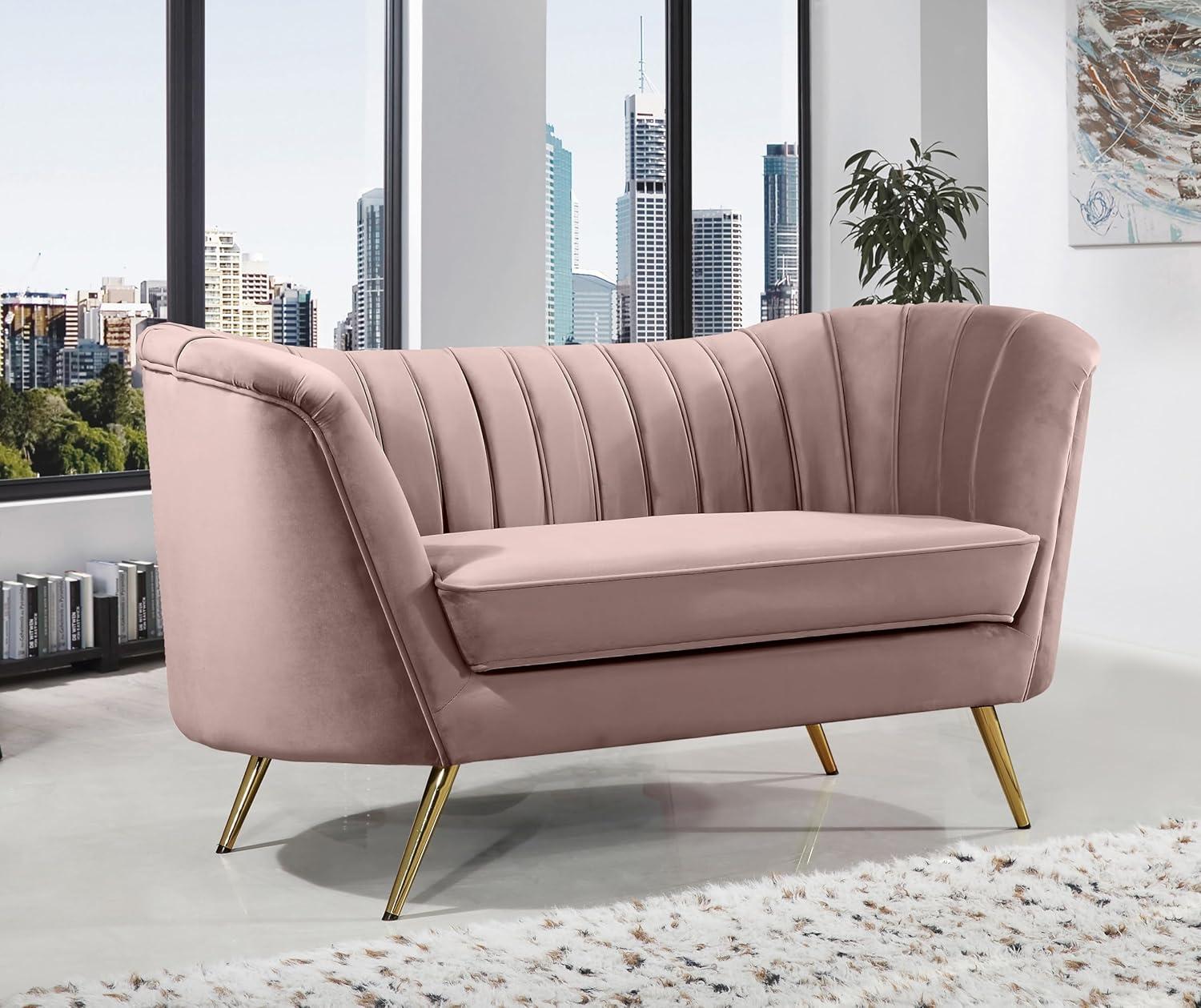 Meridian Furniture Margo Pink Velvet Loveseat