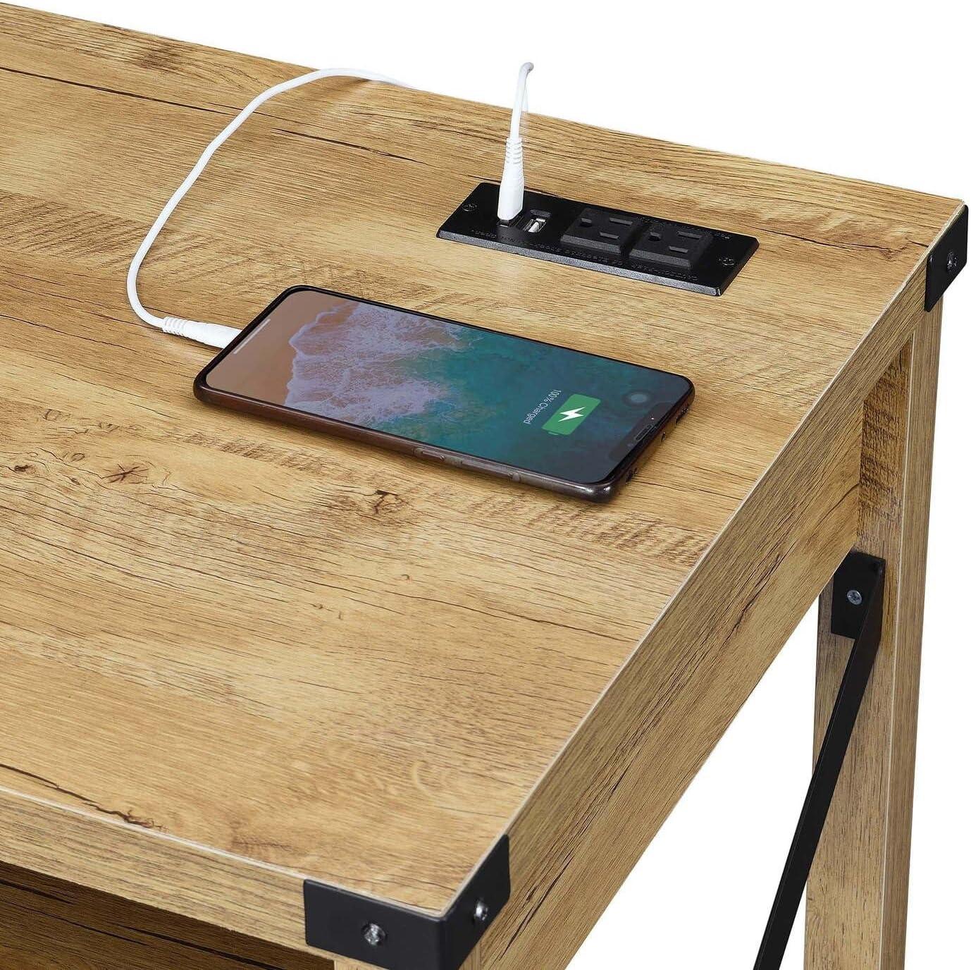 Durango 42-Inch Desk with Charging Station in Light English Oak Wood Finish