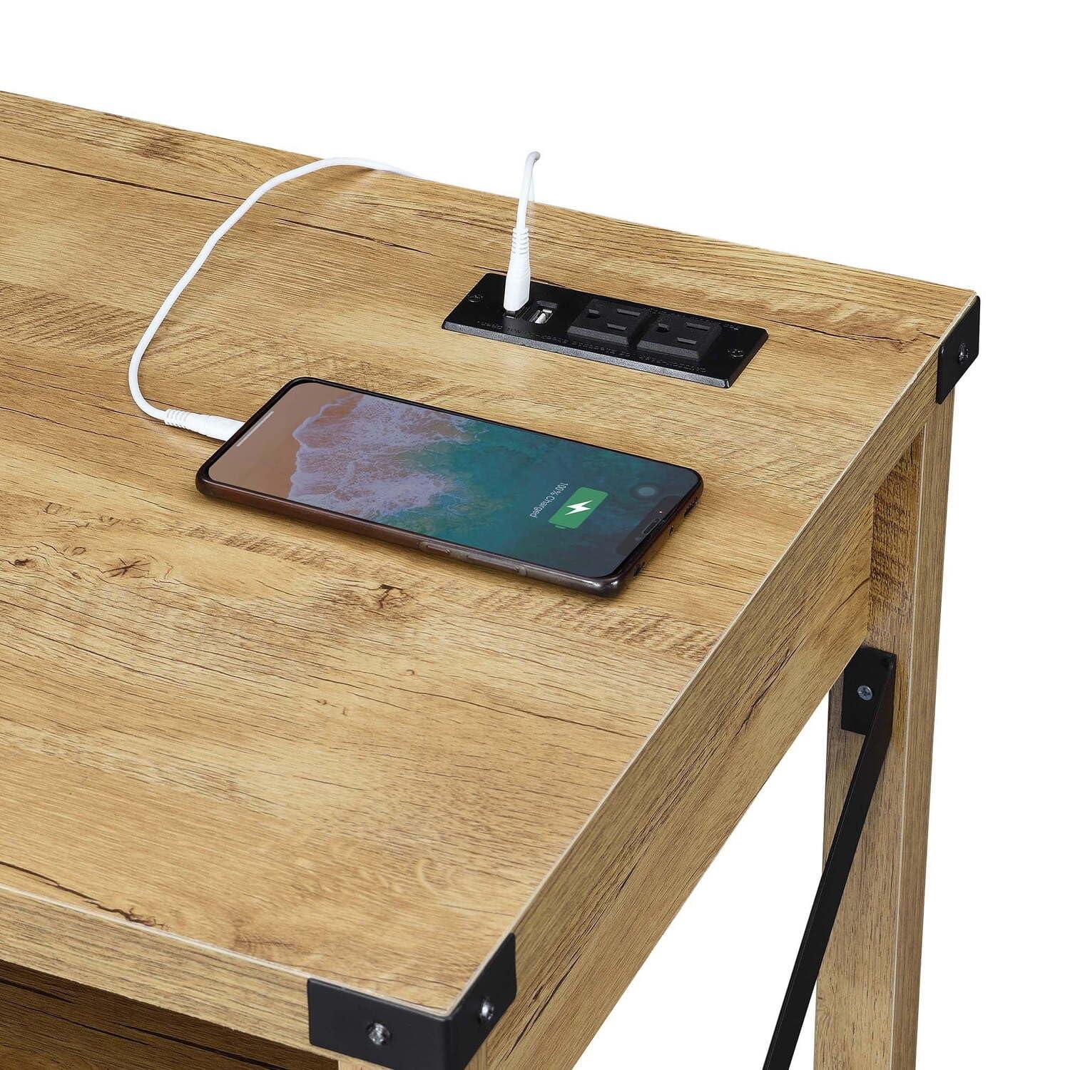 Durango 42-Inch Desk with Charging Station in Light English Oak Wood Finish