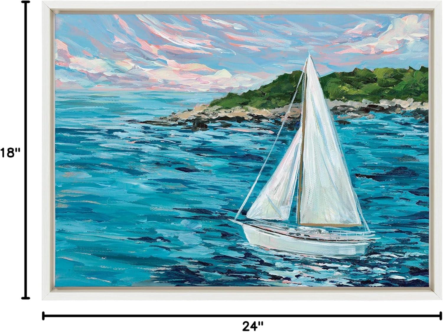 Martha's Vineyard Ocean Sailboat Canvas Wall Art in White Frame