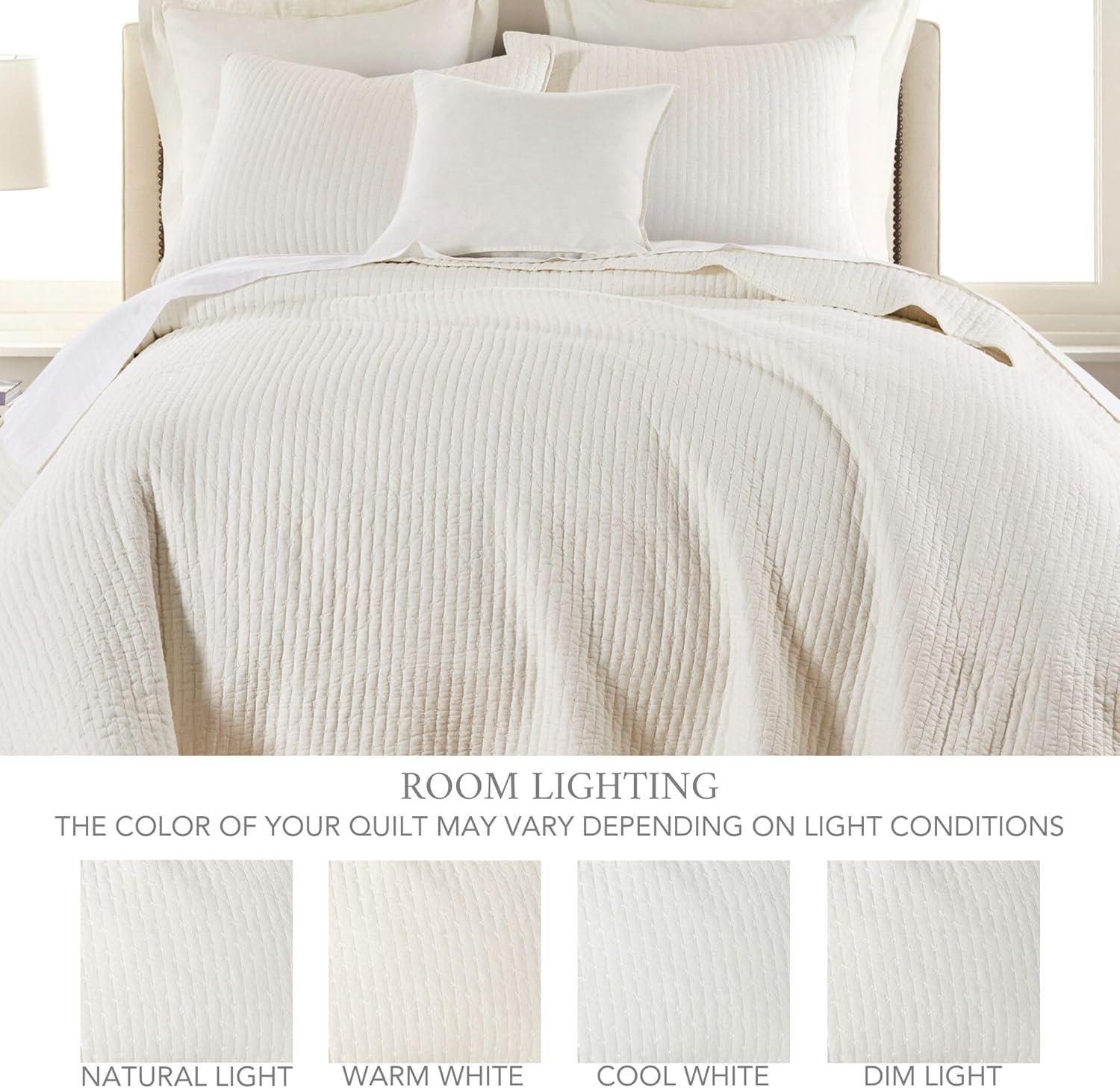 The Industrial Shop 3pc King Solid Quilt and Sham Bedding Set Cream: Rustic Percale, Machine Washable