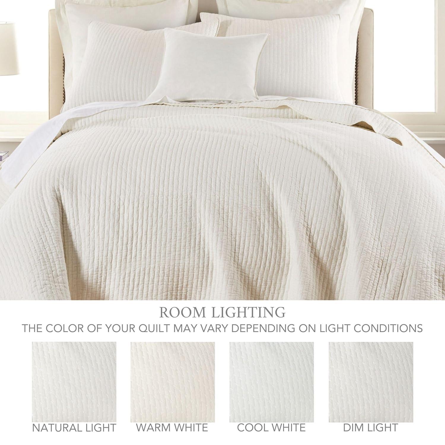 The Industrial Shop 2pc Twin Solid Quilt and Sham Bedding Set Cream: Rustic Percale, Lightweight