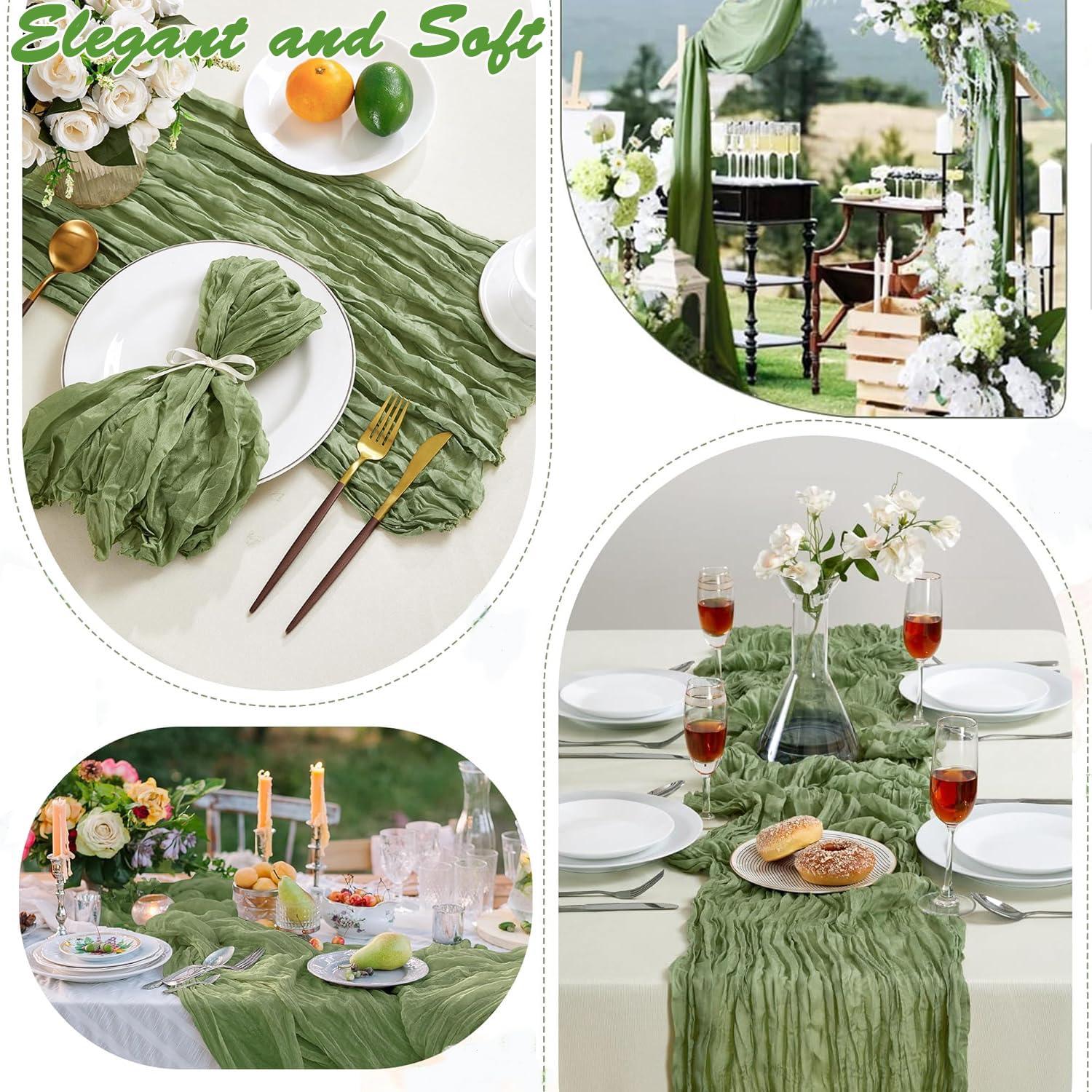 Mint Green Cheesecloth Table Runner 6 Pack 35" Boho Gauze Runner 120 inches Long Tablecloth Runner Rustic Sheer Fabric Bulk for Baby Shower Wedding Bridal Birthday Party Table Decorations