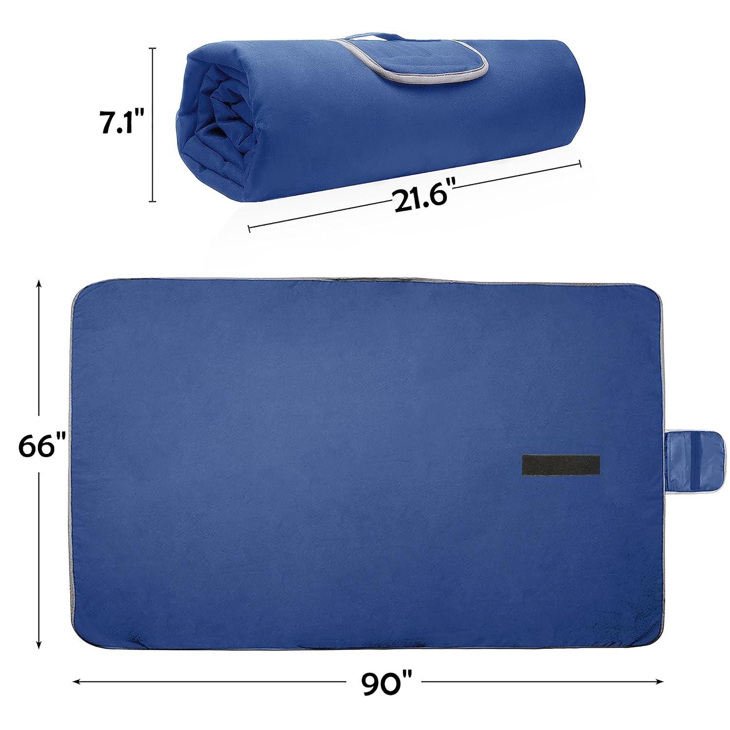 Tirrinia Waterproof Blanket for Outdoors, Fleece Lined Camping Blanket Foldable, Stadium Blanket Keep Warm, 66"x90", Navy