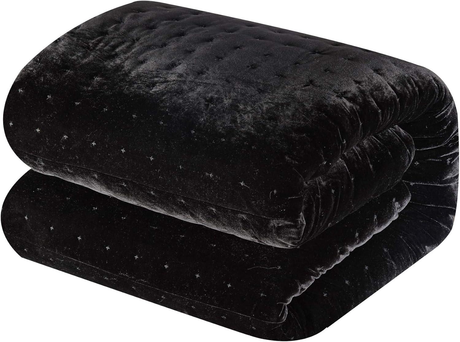 King Black Quilted Velvet Down Alternative Comforter Set