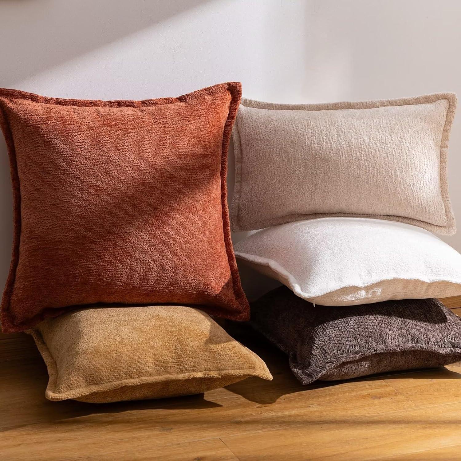 MIULEE Throw Pillow Covers Boho Farmhouse 18x18 Set of 2 Decorative Beige Couch with Fringe Chic Cotton Pillowcases Home Decor Accents for Cushion Soft Bed Living Room