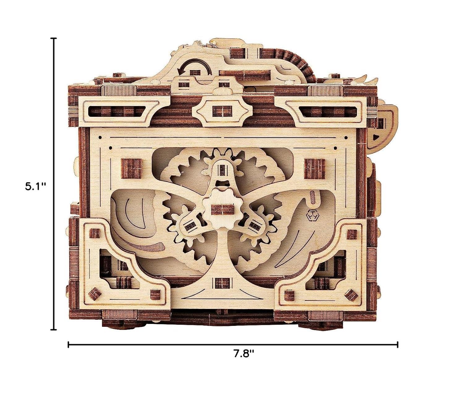 Wood Trick Enigma Chest Lock Puzzle Box Wooden 3D Puzzles for Adults and Kids to Build - Engineering DIY Project Mechanical Model Kits for Adults Wooden Models