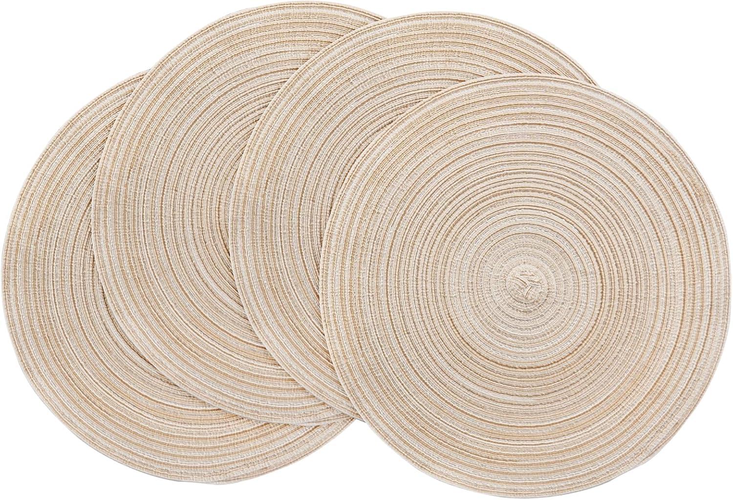 Asija Placemats，Round Cotton Braided Table Place Mats Braided Coaster Placemas Non-Slip Table Mats Placemats Set of 4 for in door Dining Kitchen Table Washable 15 inch