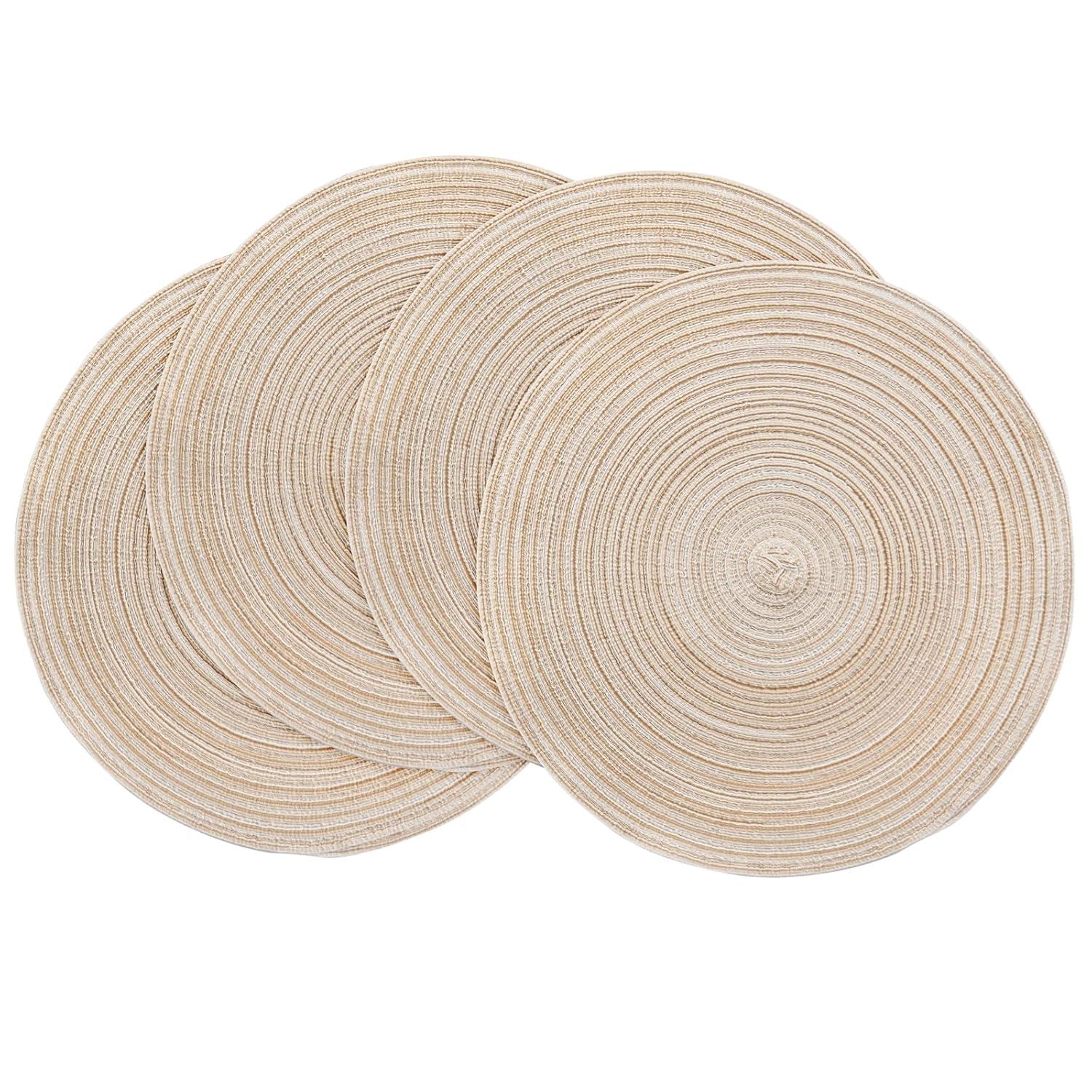 Asija Placemats，Round Cotton Braided Table Place Mats Braided Coaster Placemas Non-Slip Table Mats Placemats Set of 4 for in door Dining Kitchen Table Washable 15 inch