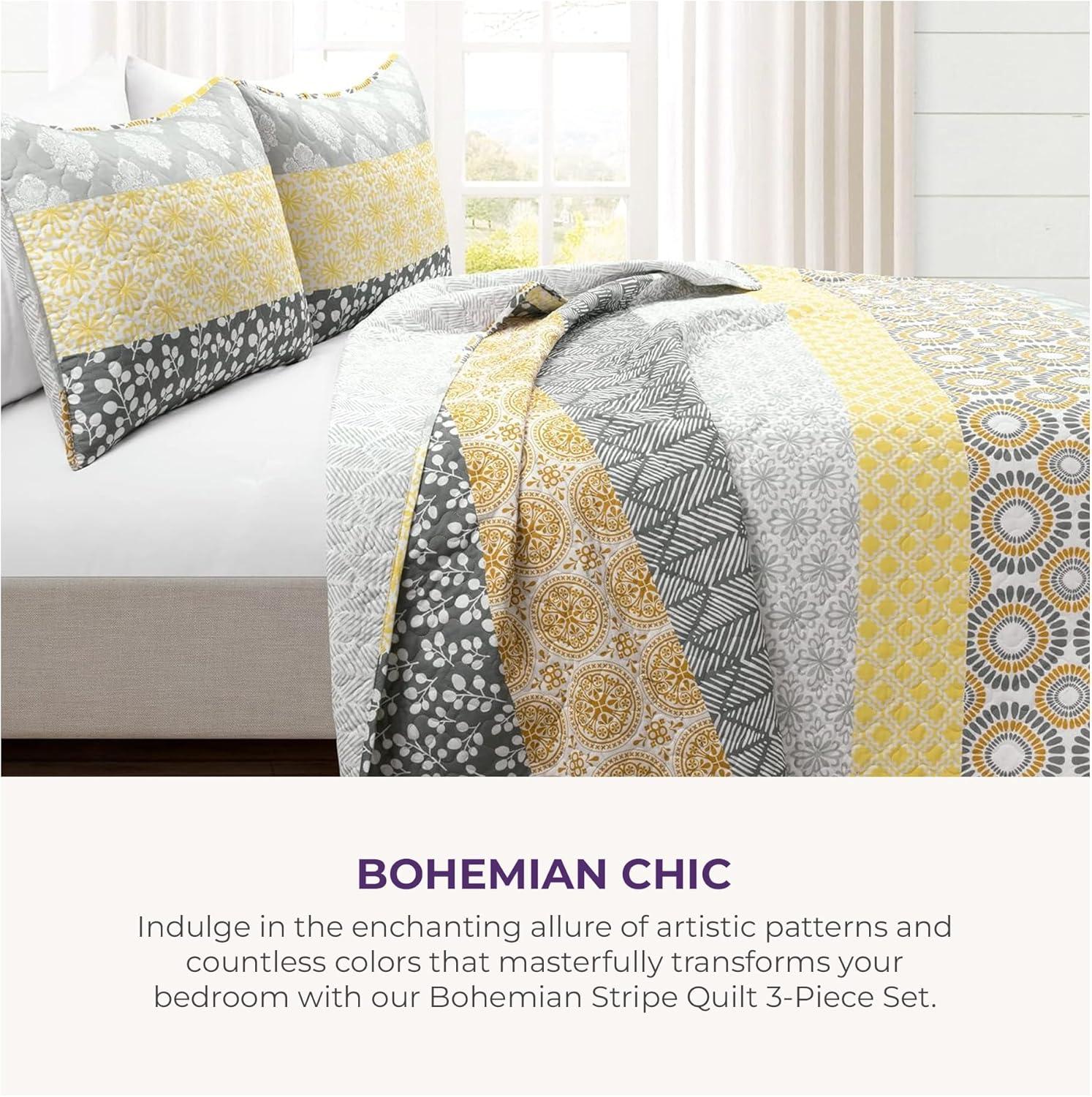 Bohemian 100% Cotton Reversible 3-Piece Quilt Set