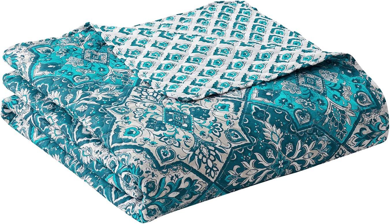 VCNY 2pc Twin Denim Boho Medallion Reversible Quilt Set: Microfiber, Hypoallergenic, No Fill