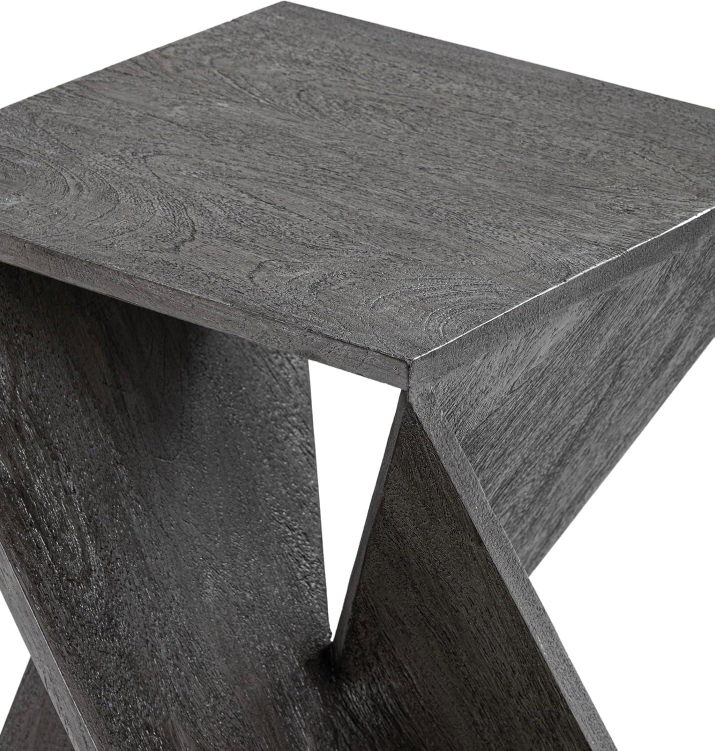 Distressed Gray Mango Wood Twisted End Table