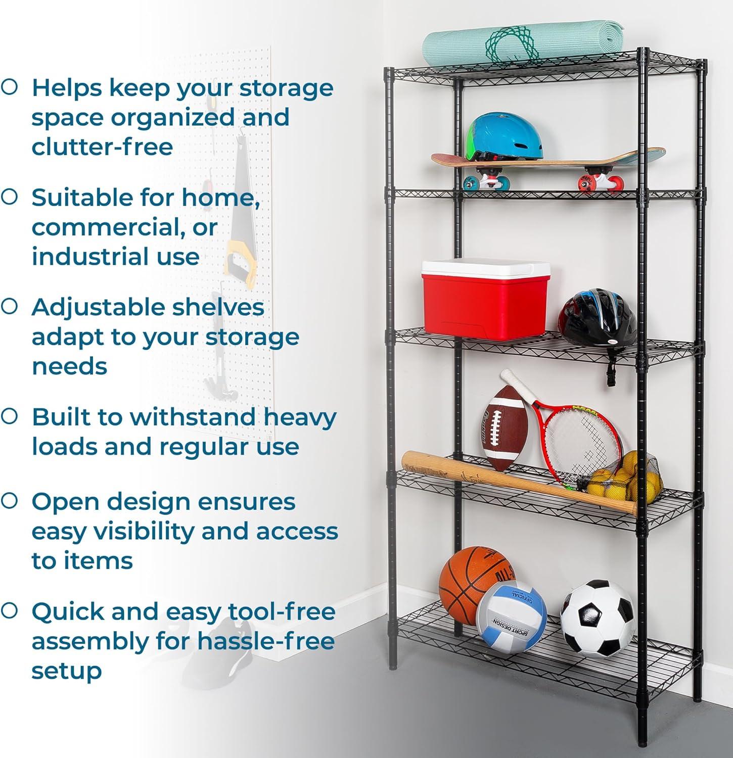 HONEIER 5-Tier Heavy Duty Storage Rack Shelving Unit Black