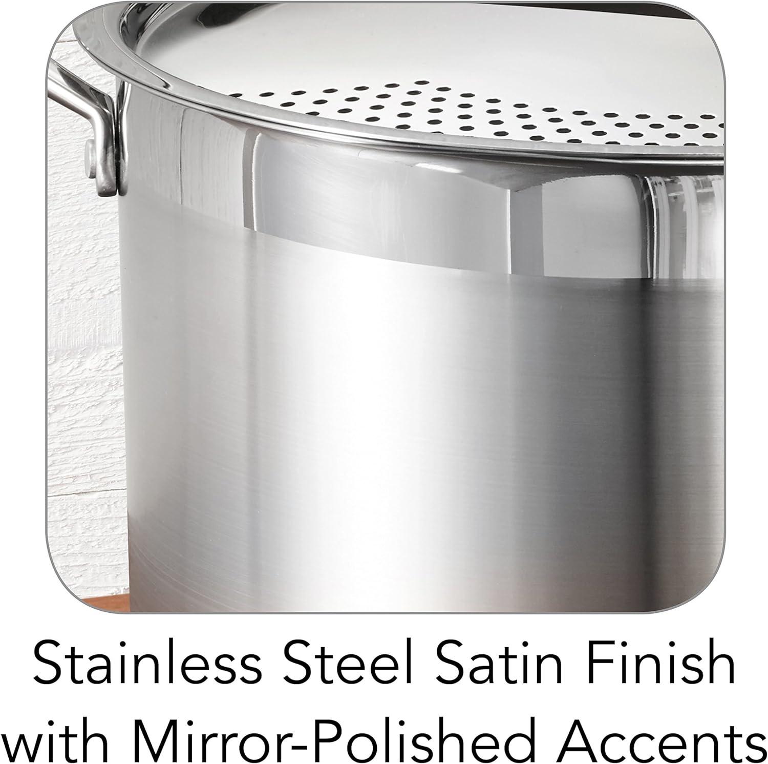 Polished Stainless Steel 8-Quart Pasta Cooker with Glass Lid