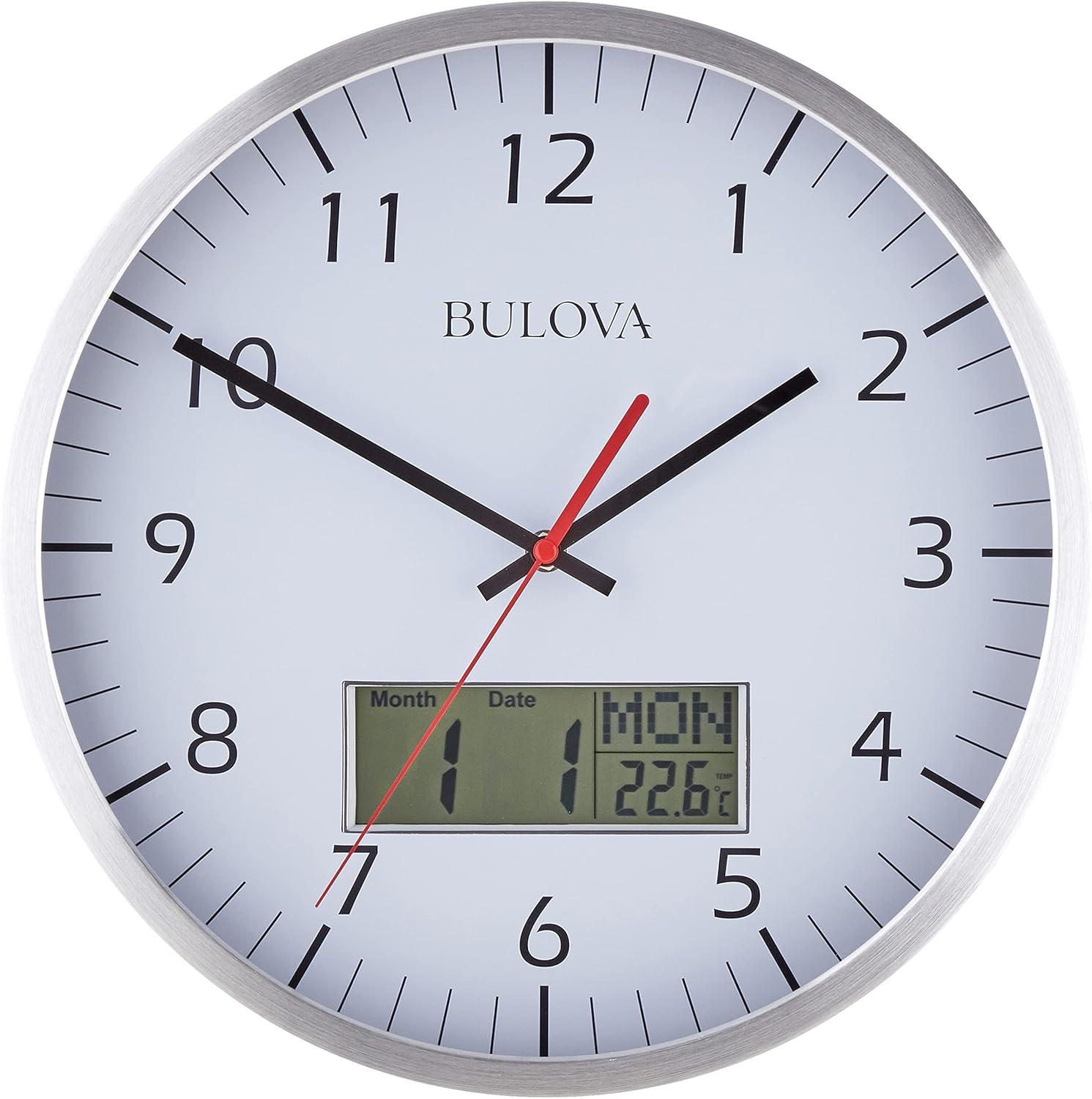 Oversized Silver Aluminum Wall Clock with Digital Display